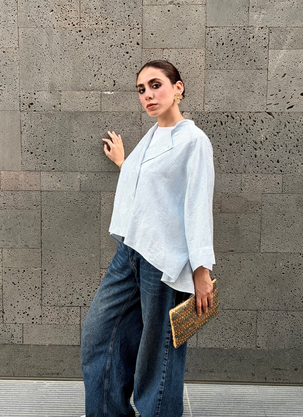 Ciel Bloom Asymmetric Striped Shirt