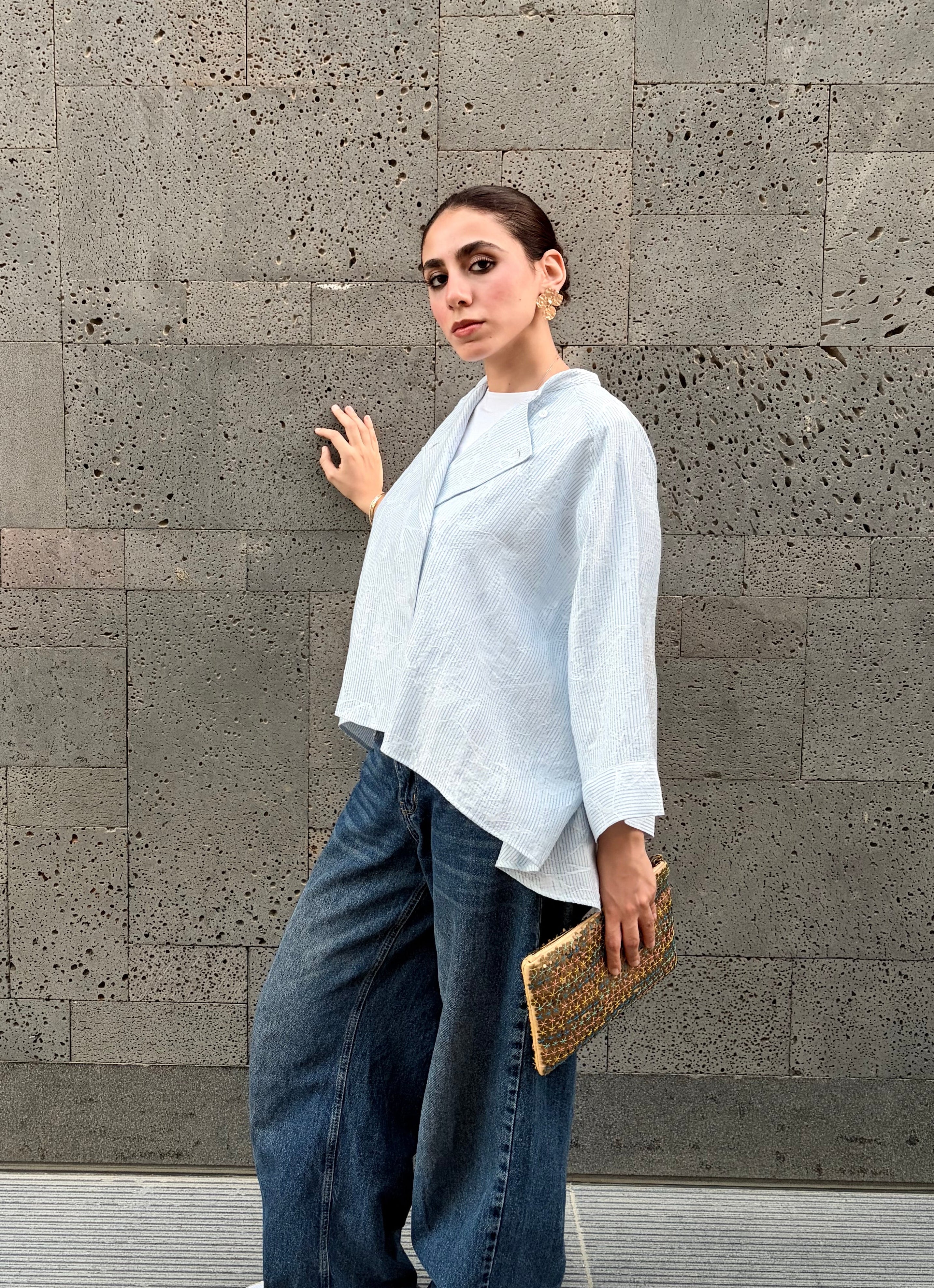 Ciel Bloom Asymmetric Striped Shirt