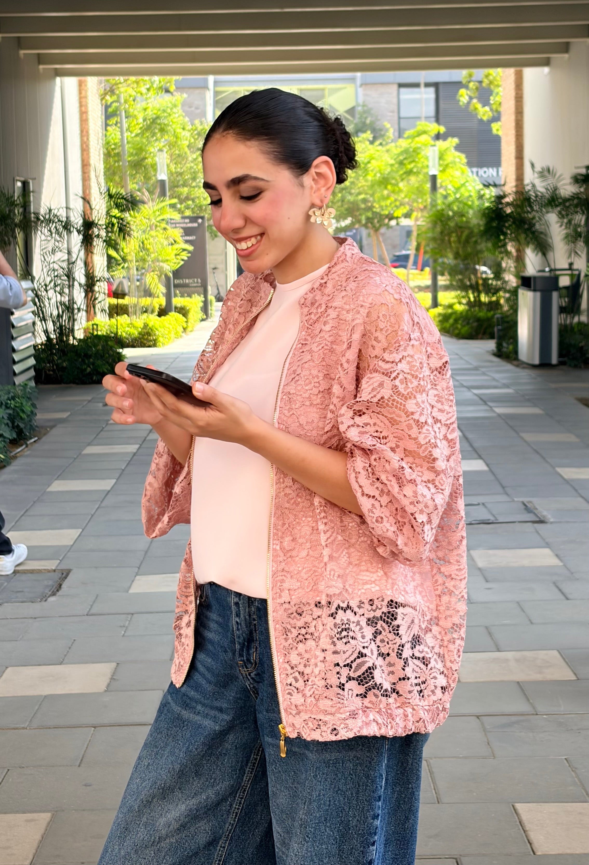 Blush Lace Bomber Jacket