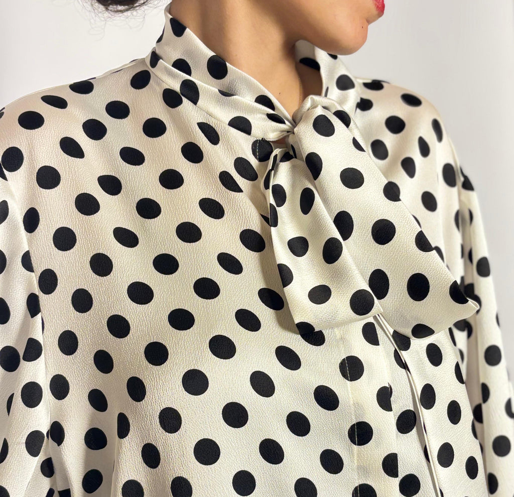 Pearl Dot Tie-Neck Blouse
