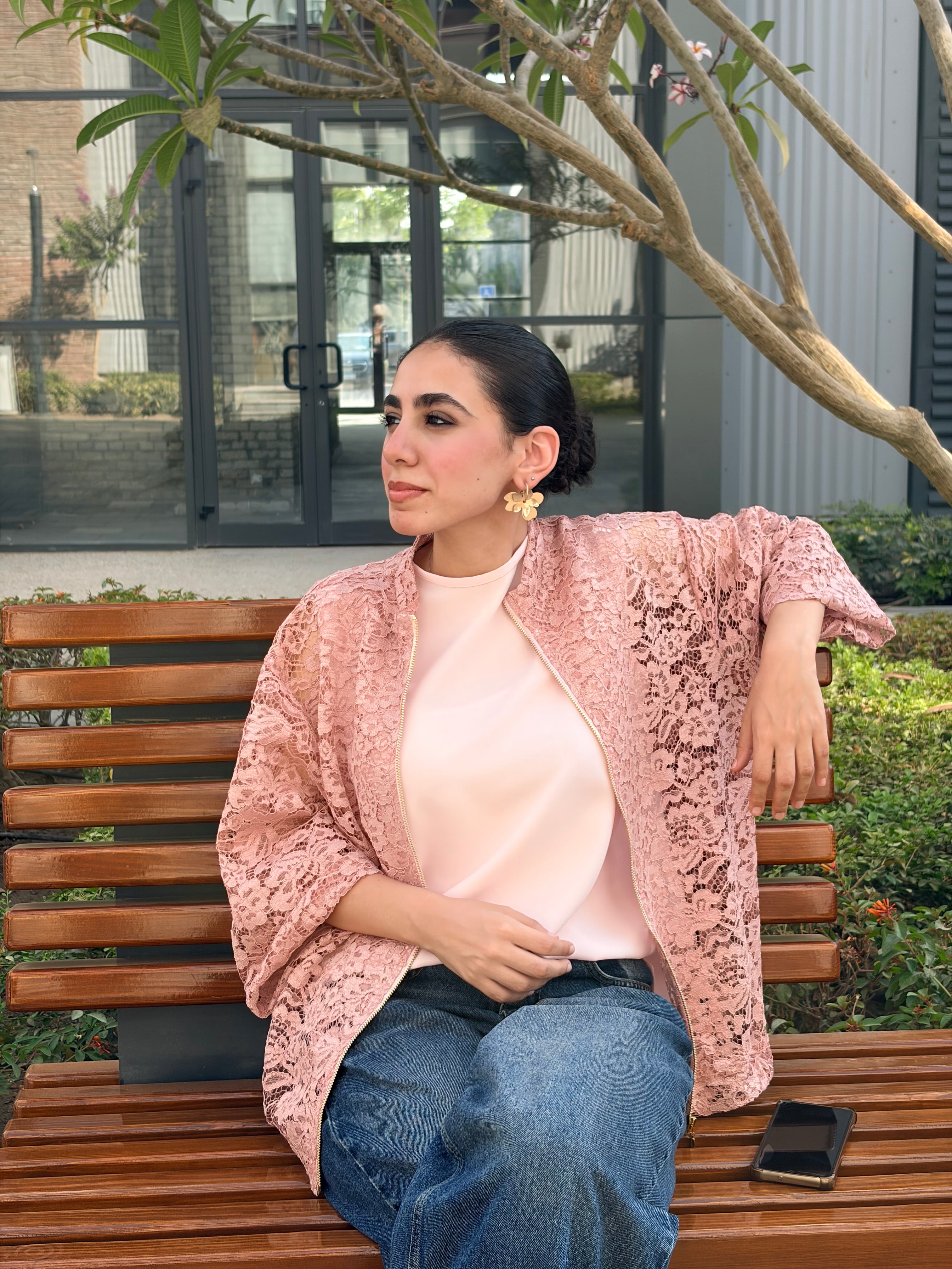 Blush Lace Bomber Jacket