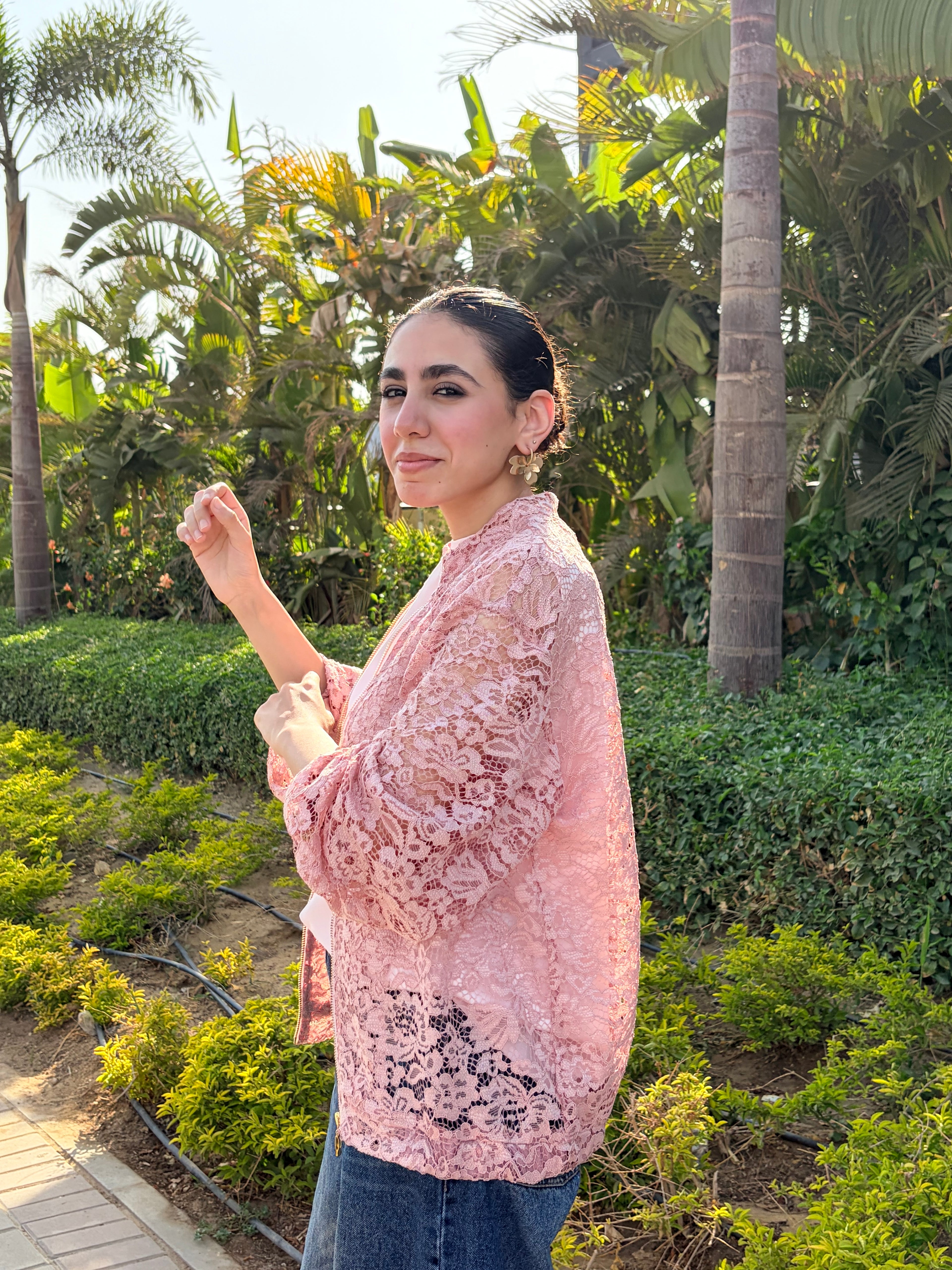 Blush Lace Bomber Jacket