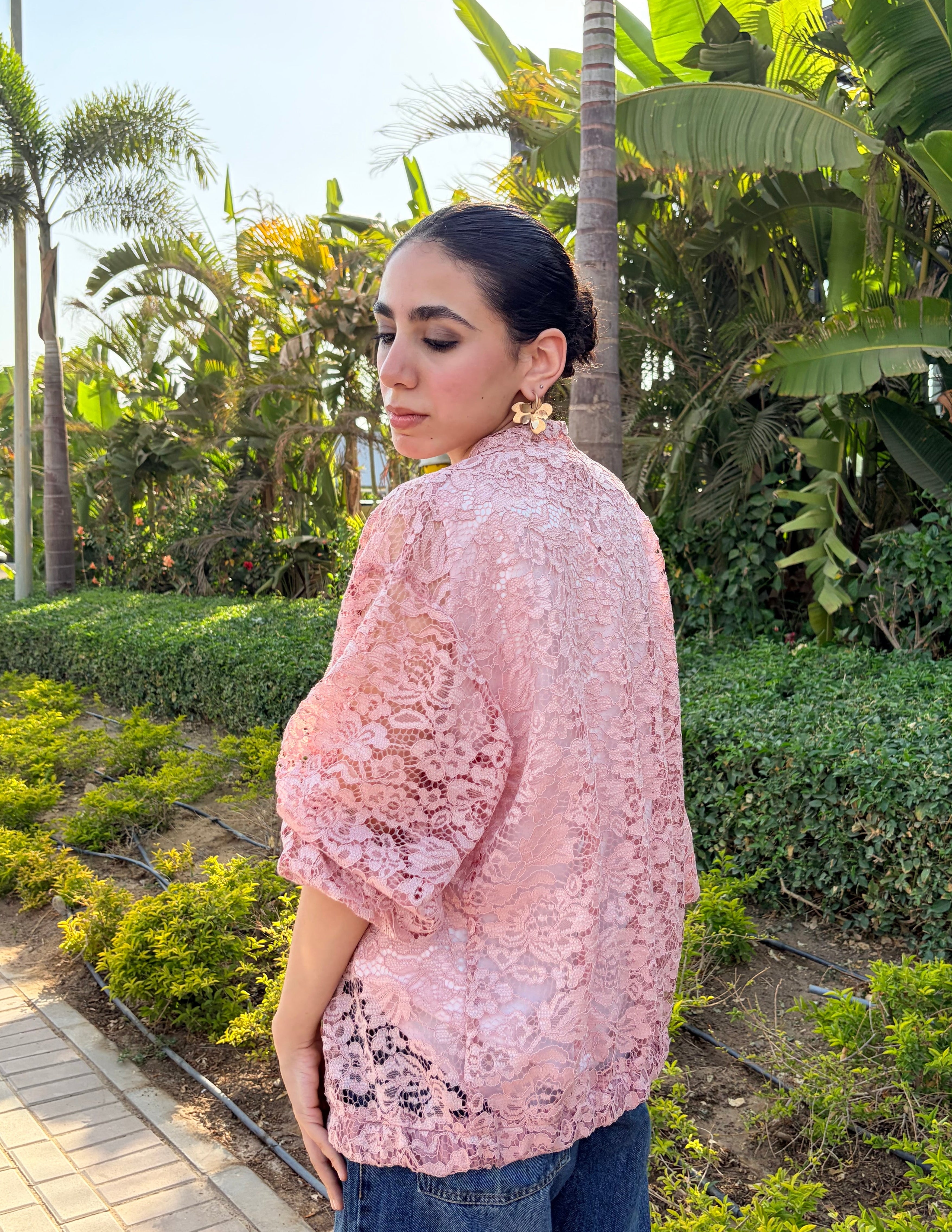 Blush Lace Bomber Jacket