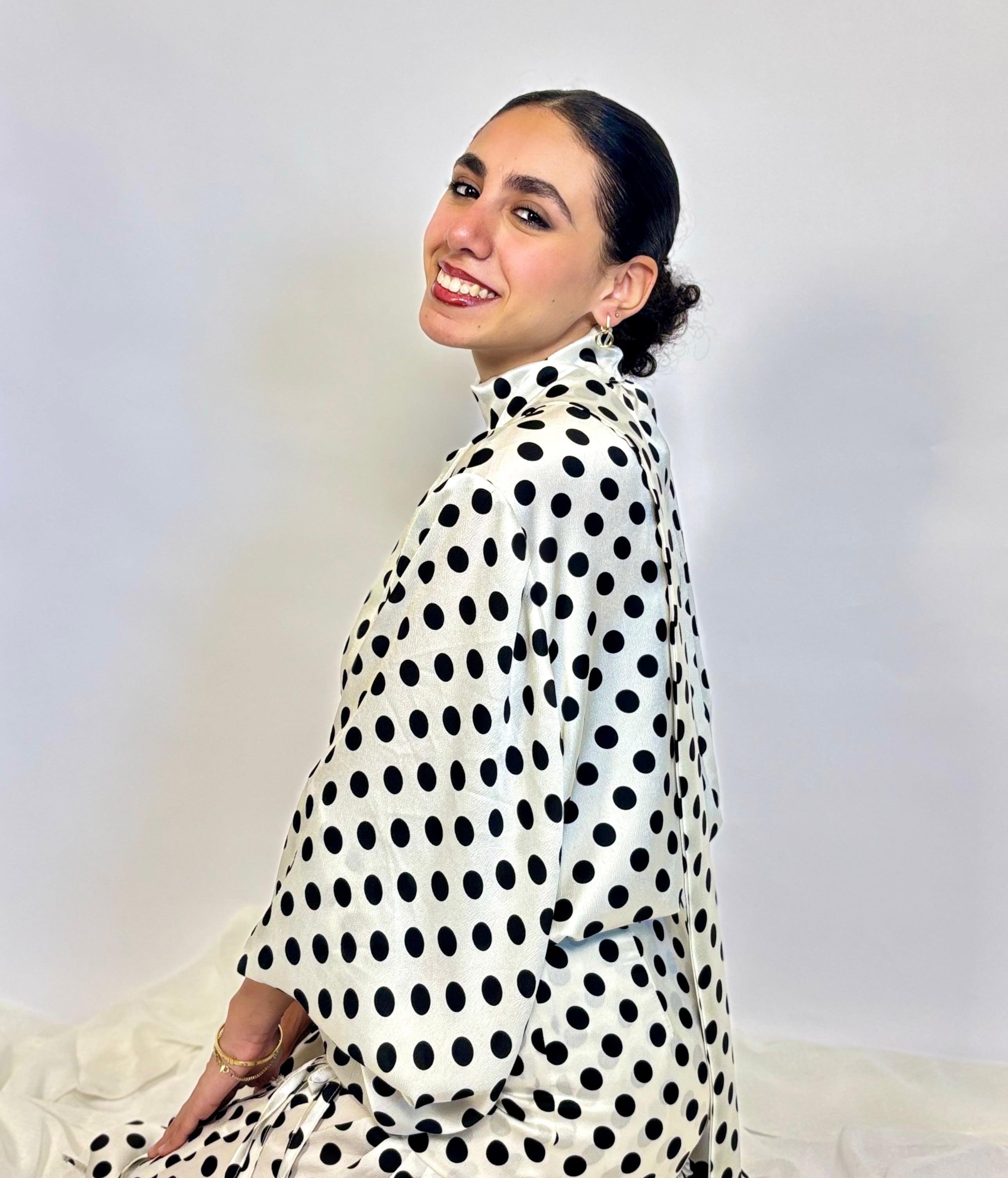Pearl Dot Tie-Neck Blouse