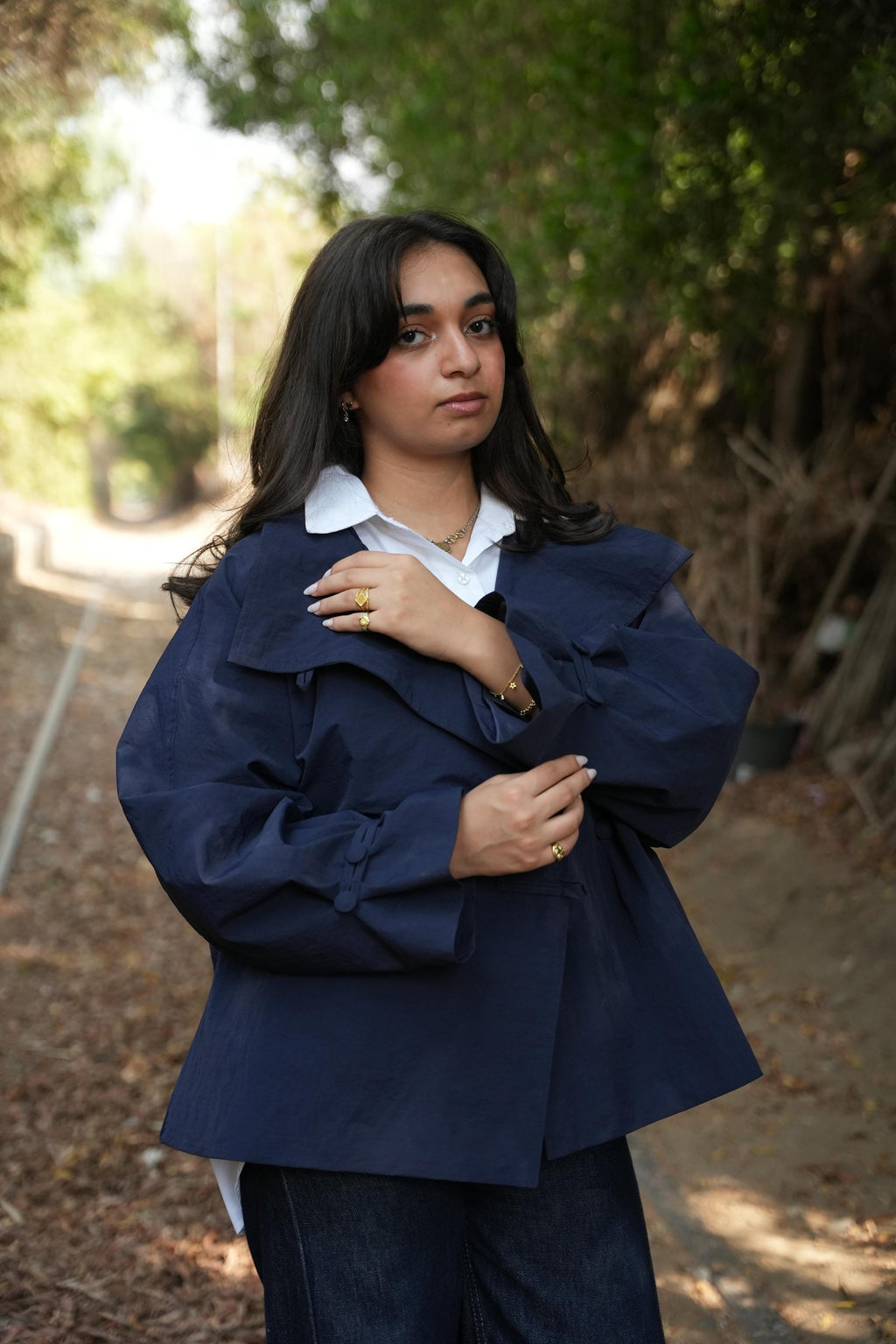 Navy Stand Collar Waterproof Jacket