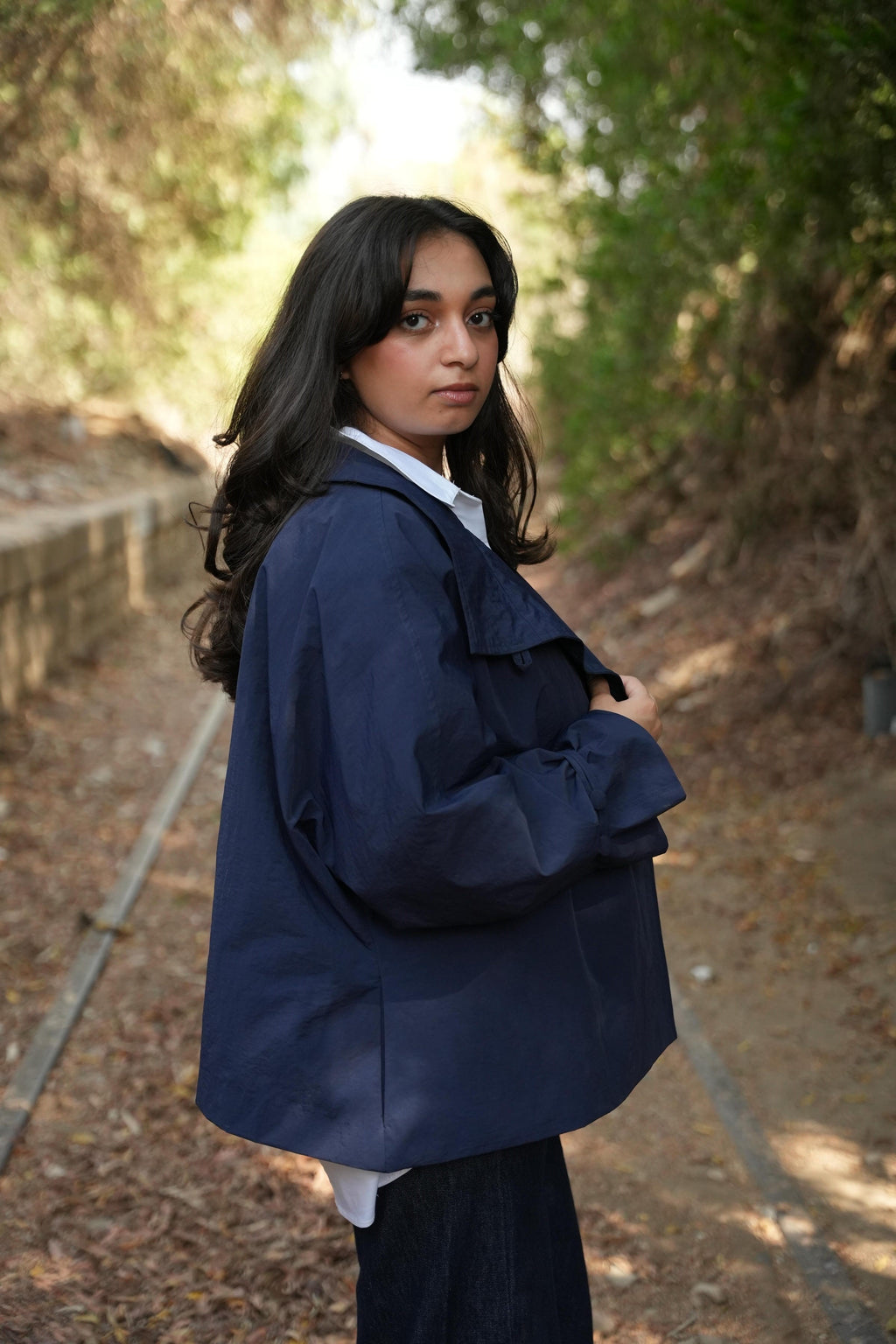 Navy Stand Collar Waterproof Jacket