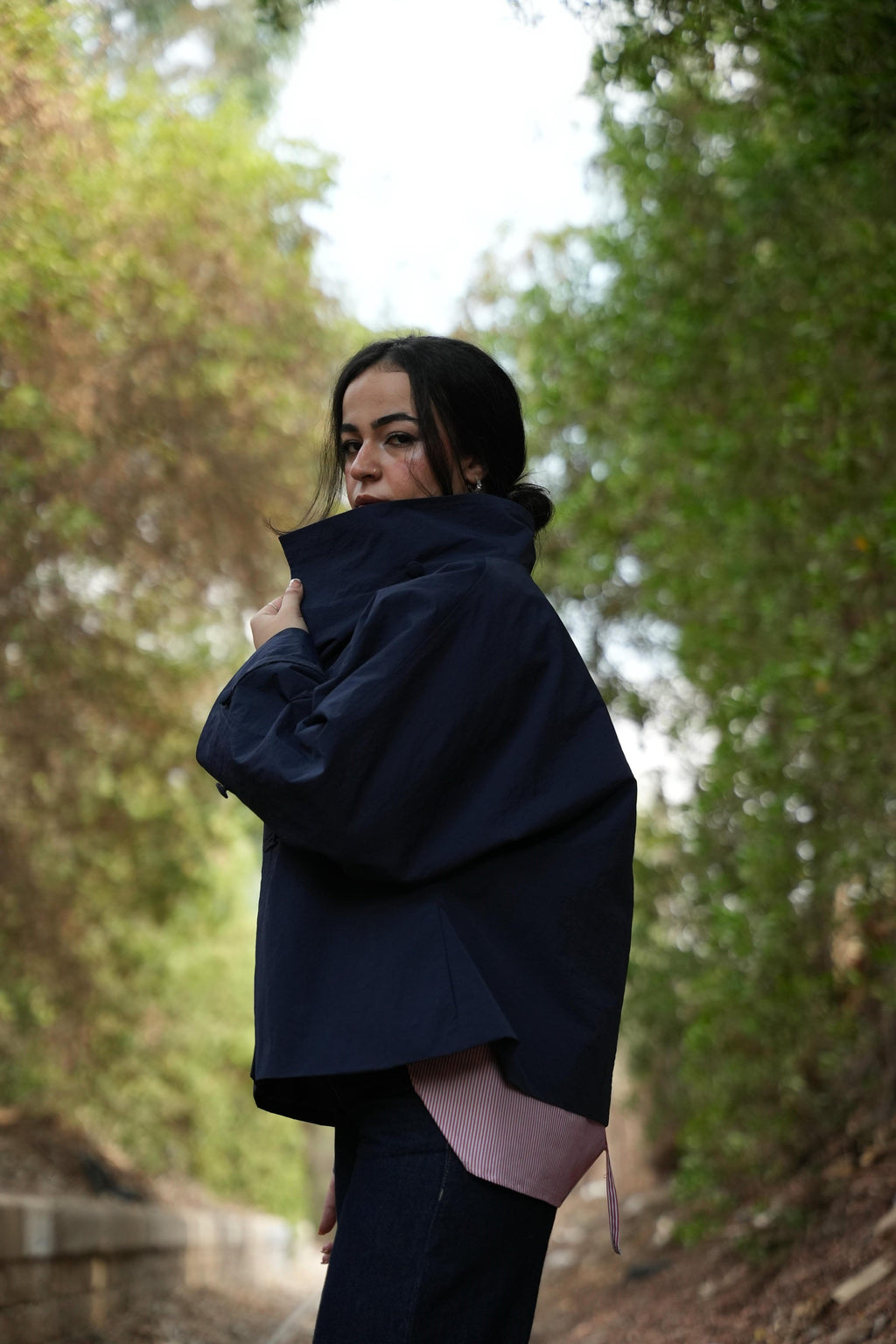 Navy Stand Collar Waterproof Jacket