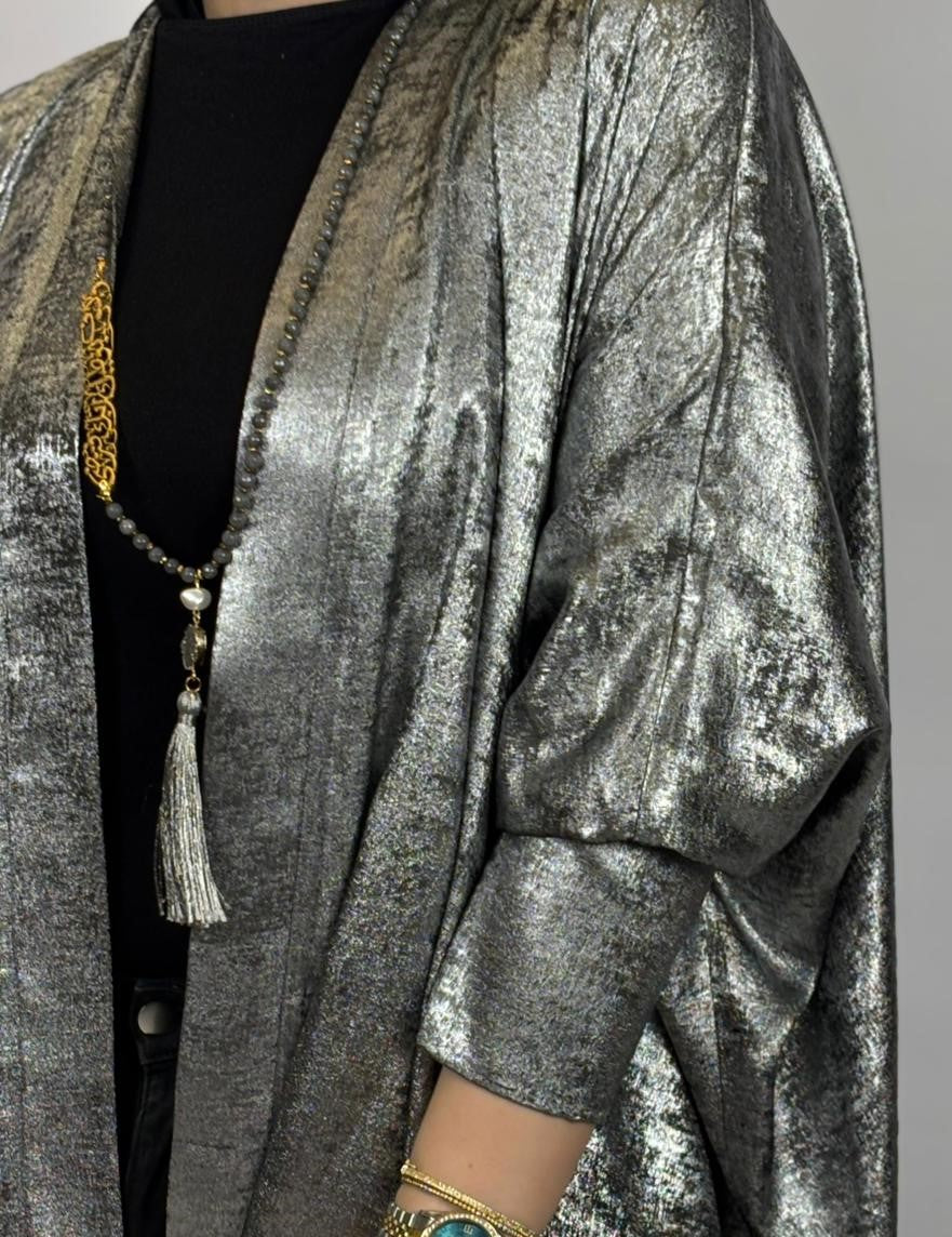 Shimmery Silver High-Low Cardigan