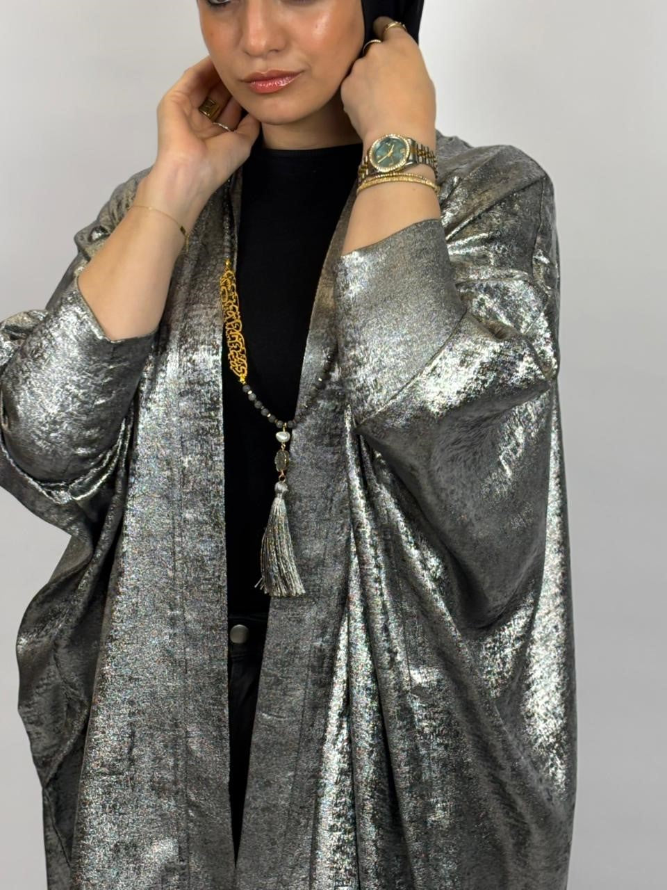 Shimmery Silver High-Low Cardigan