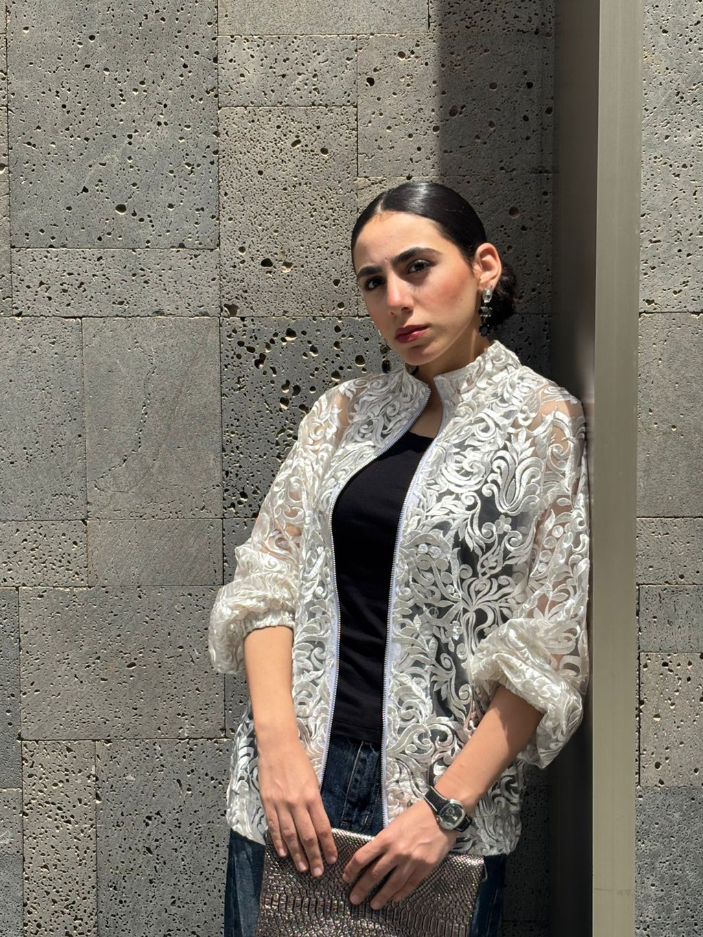 Light Statement Embroidered Bomber