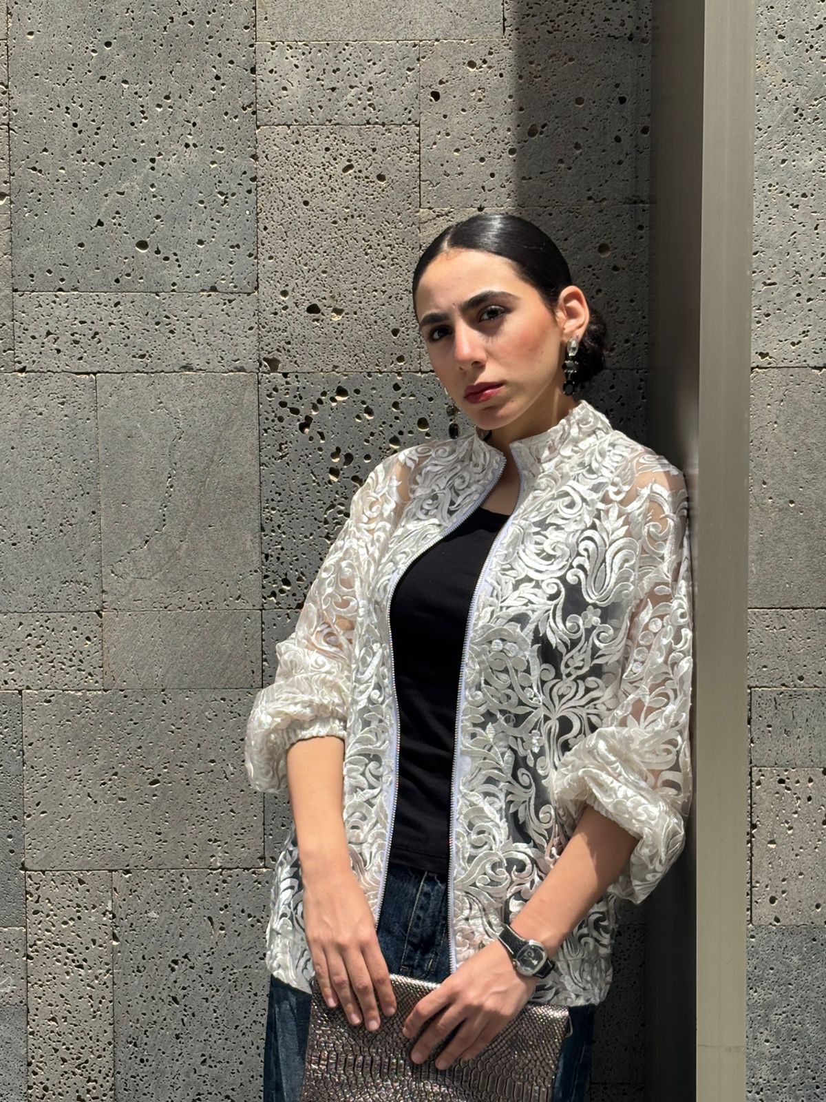 Light Statement Embroidered Bomber