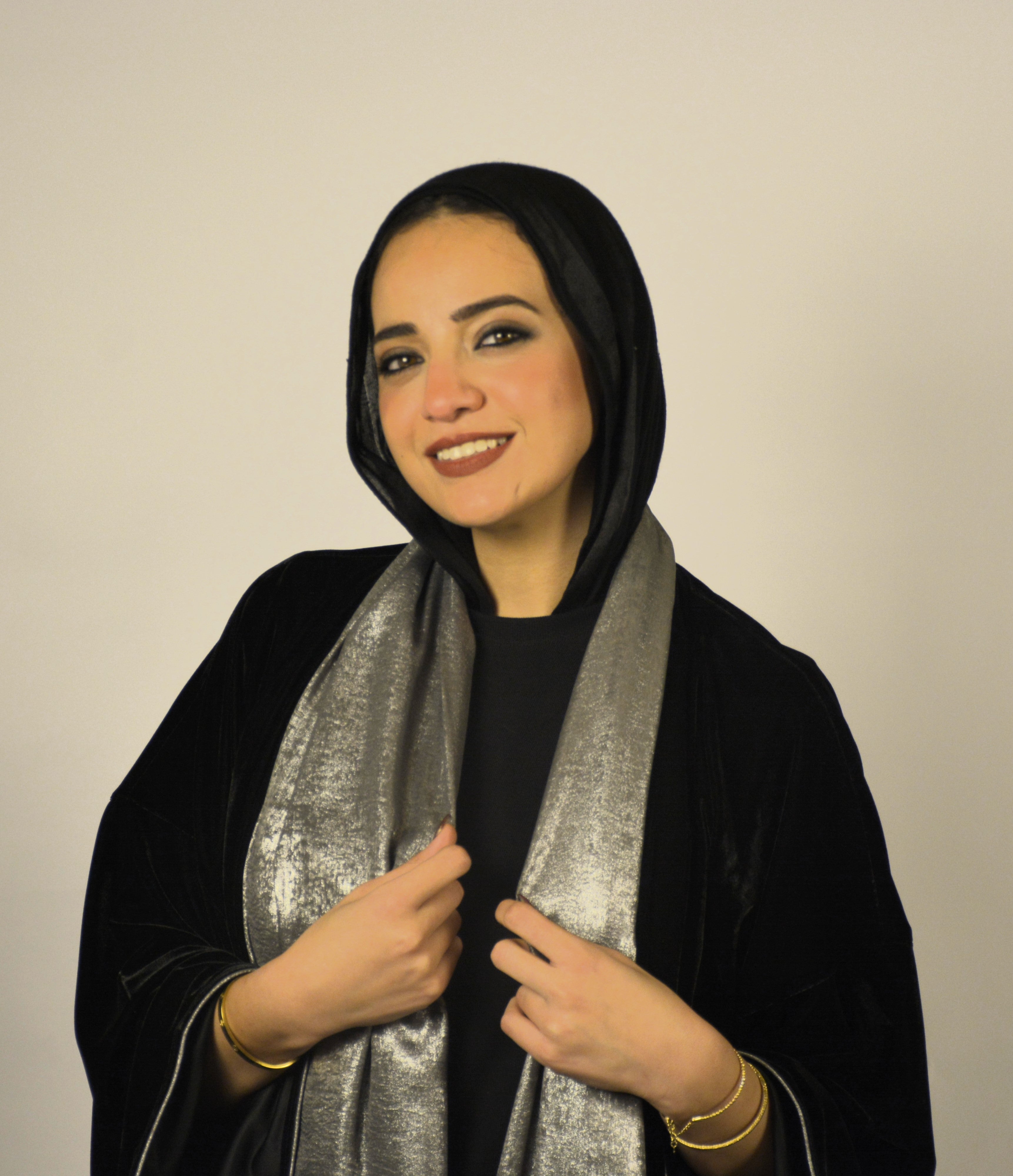 Velvet Black Kaftan w' Silver Shawl