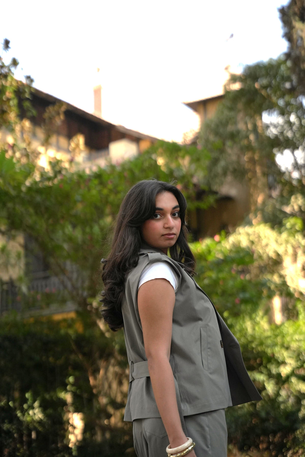 Olive Belted Trench Vest