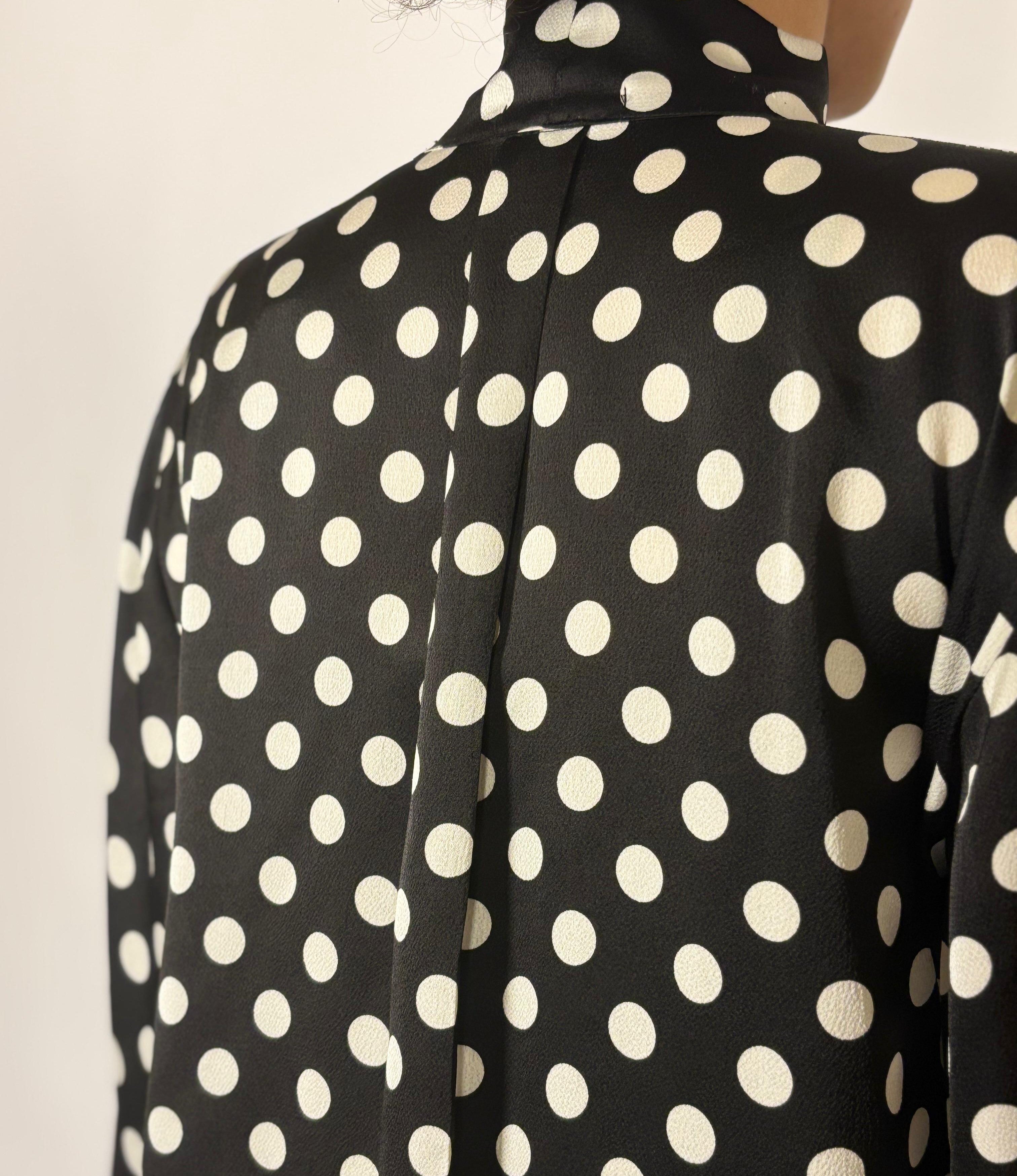Midnight Dot Tie-Neck Blouse
