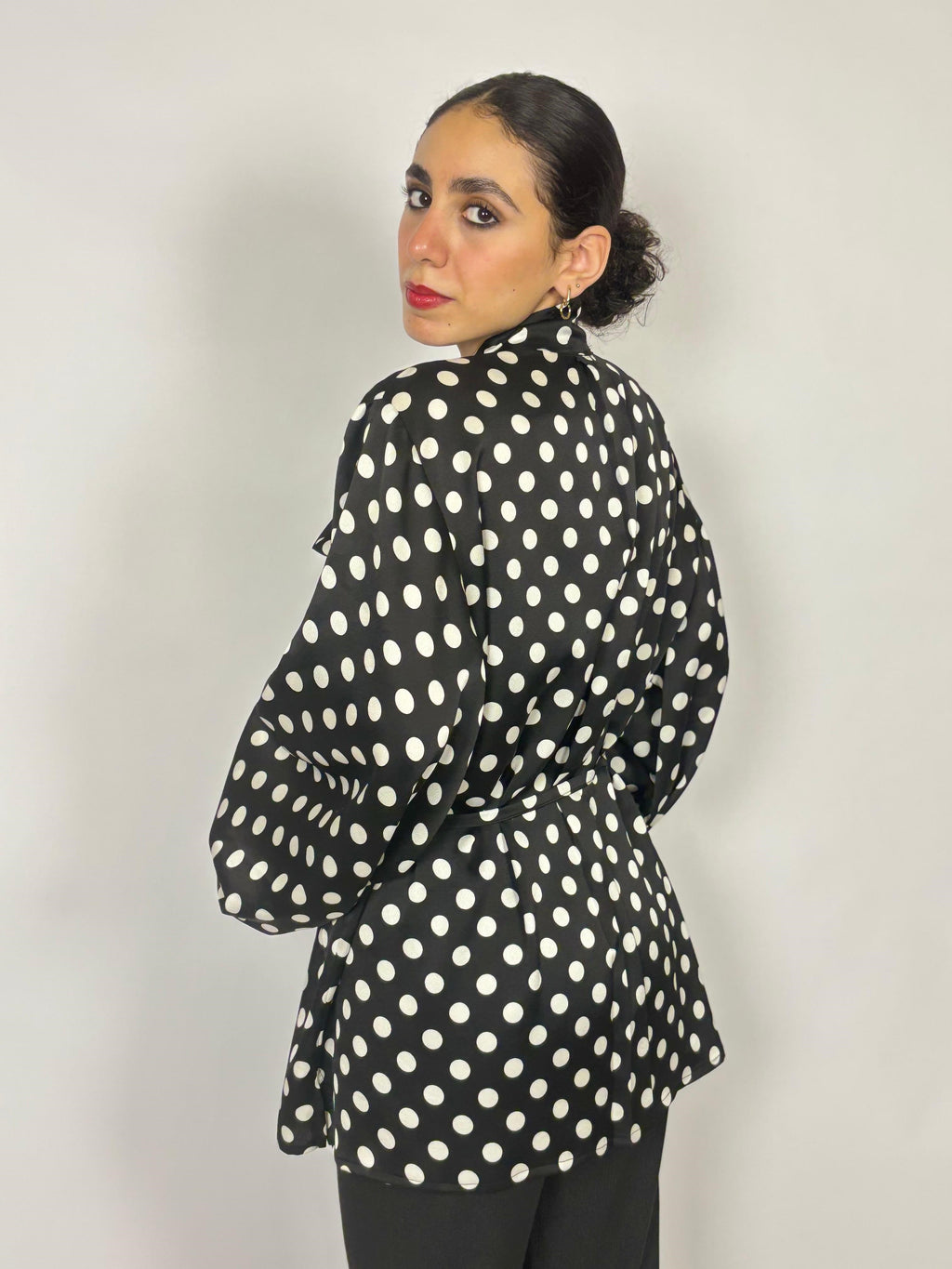 Midnight Dot Tie-Neck Blouse