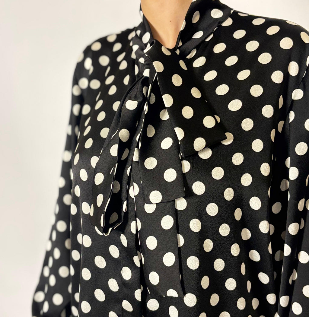 Midnight Dot Tie-Neck Blouse