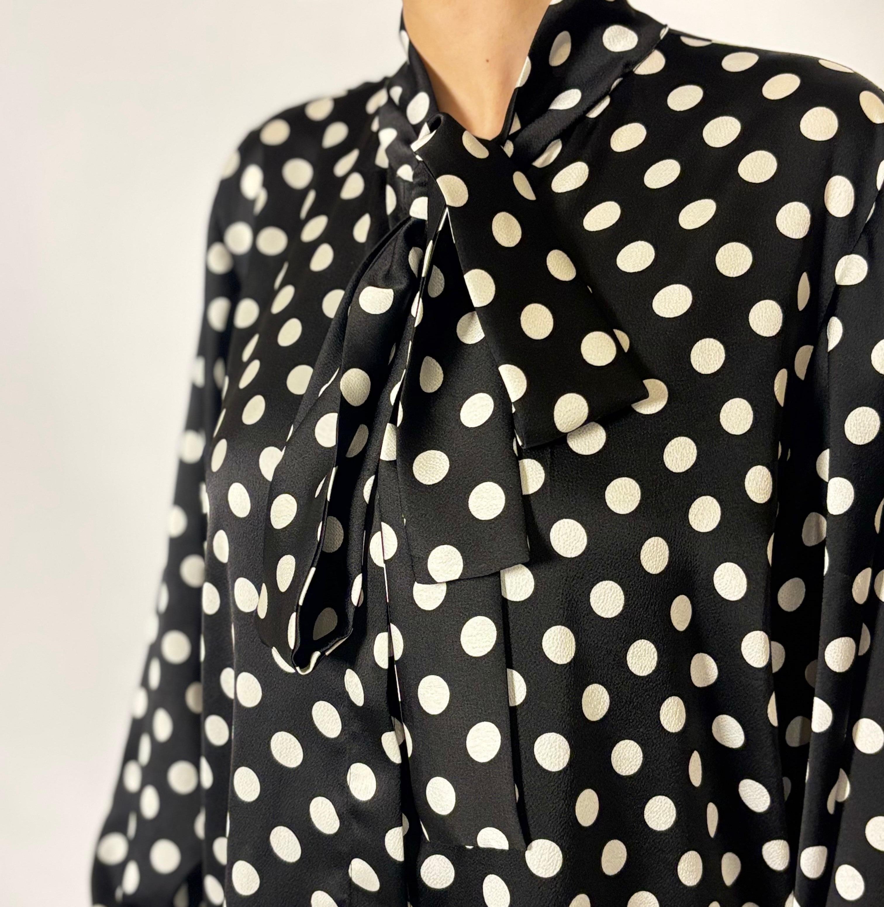 Midnight Dot Tie-Neck Blouse