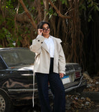 High-Collar Belted Trench Jacket
