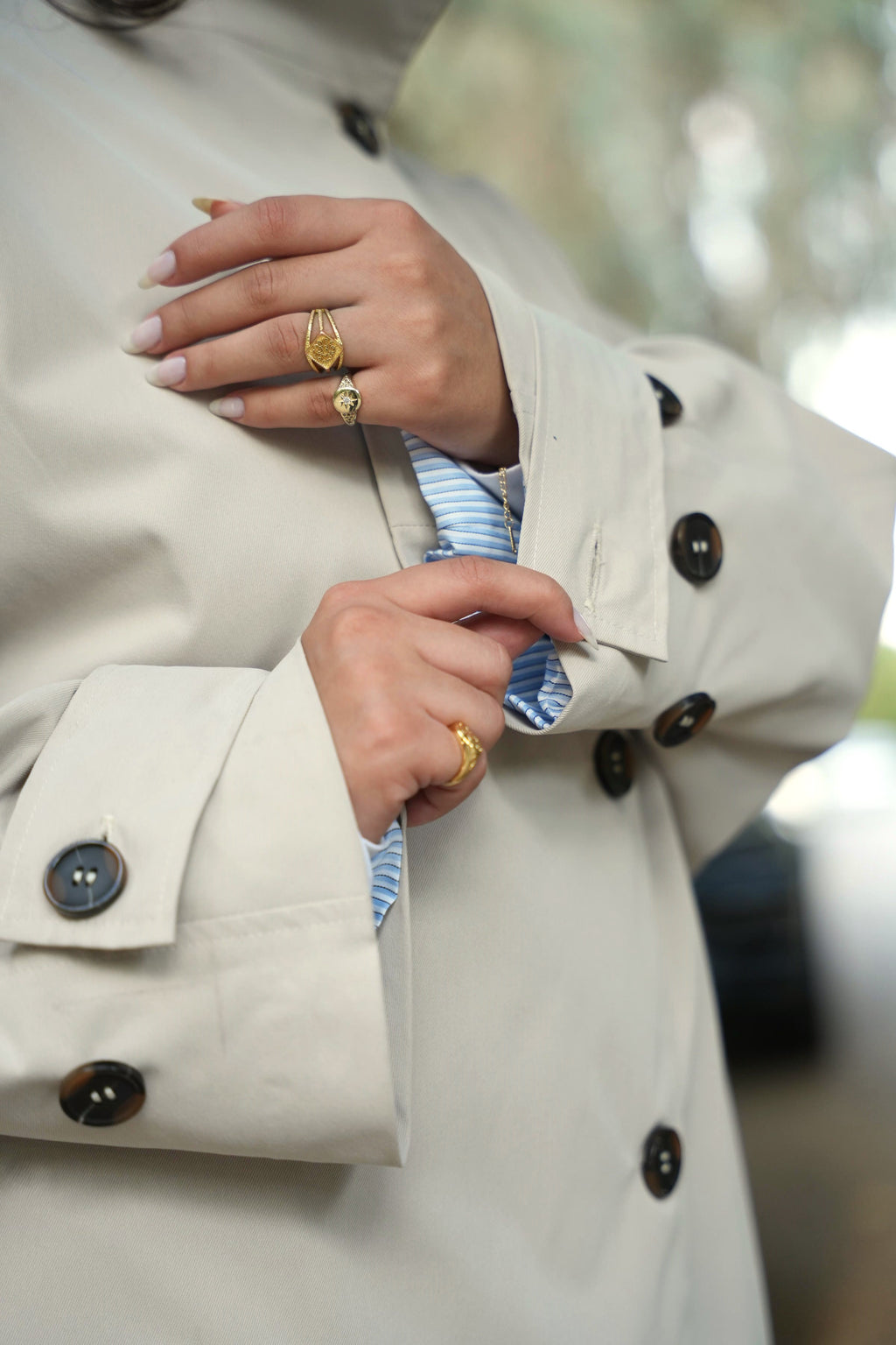 High-Collar Belted Trench Jacket