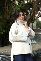 High-Collar Belted Trench Jacket