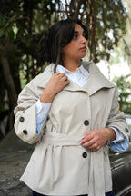High-Collar Belted Trench Jacket