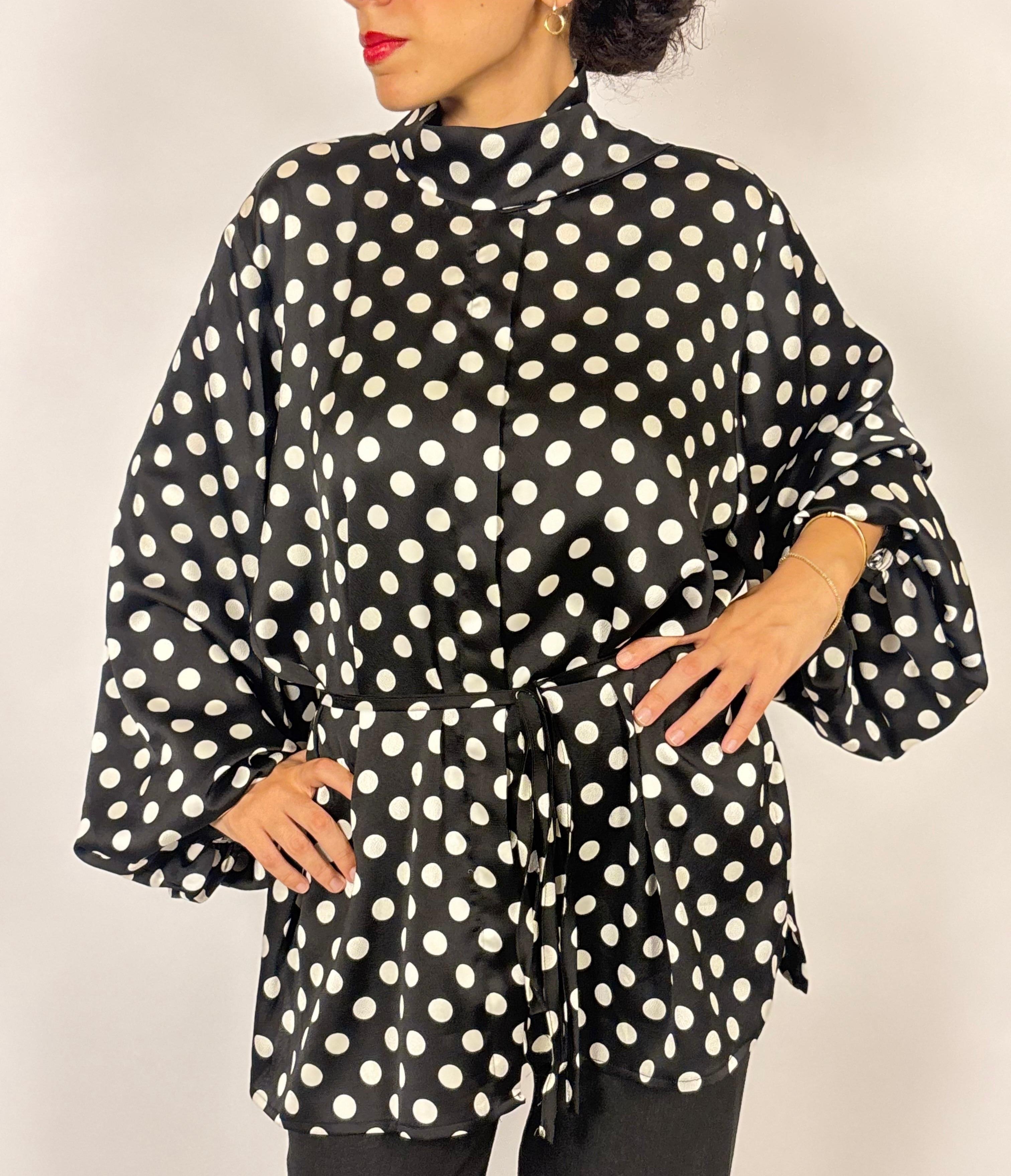 Midnight Dot Tie-Neck Blouse