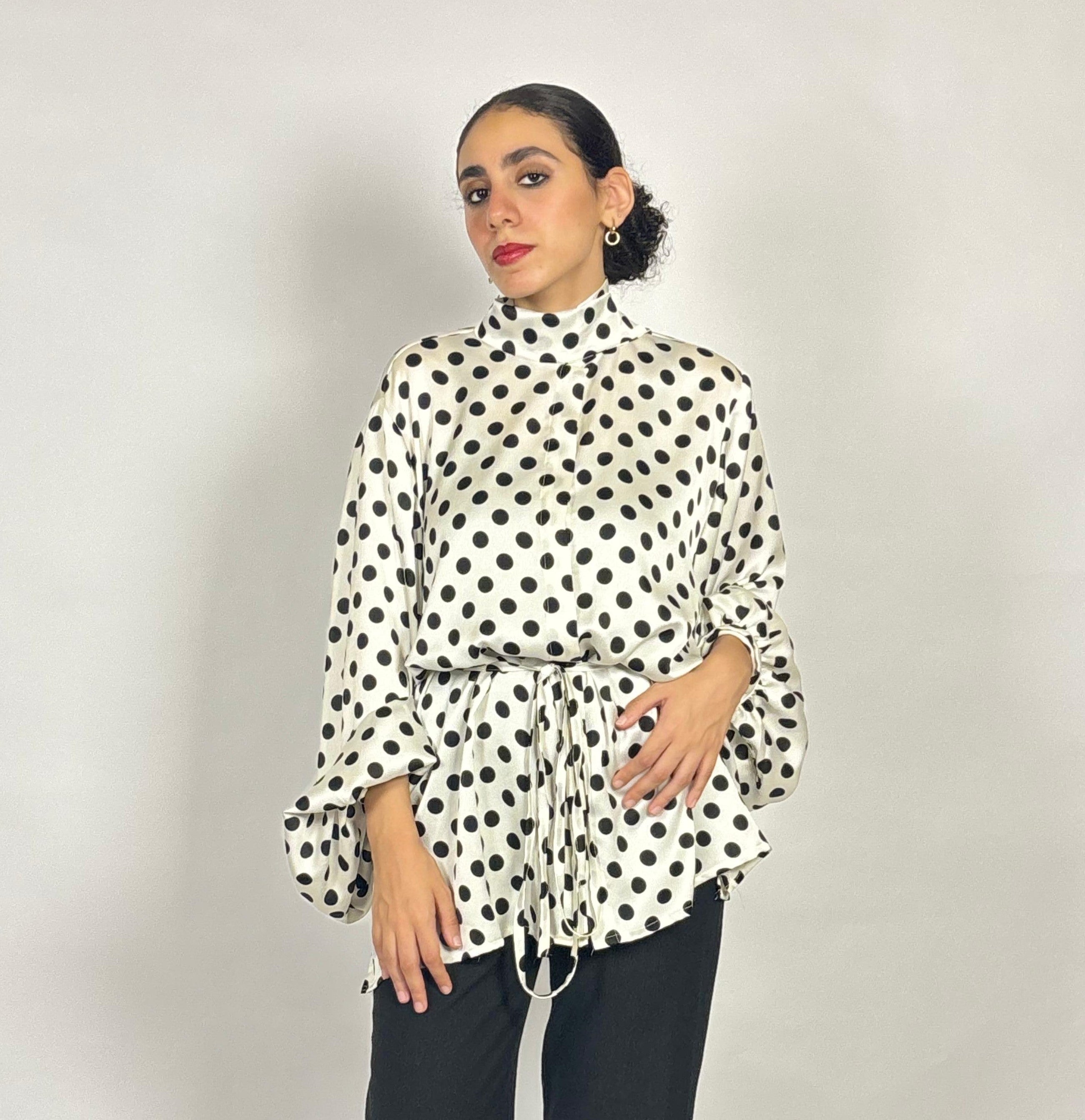 Pearl Dot Tie-Neck Blouse