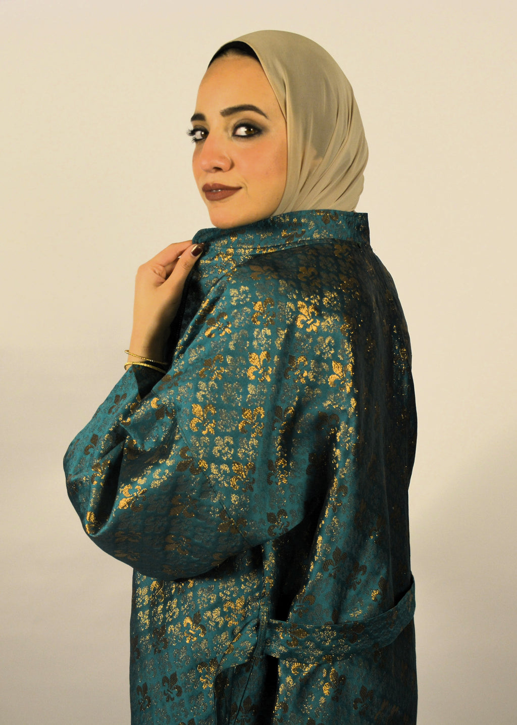 Green Moroccan Kaftan w' Gold Pattern