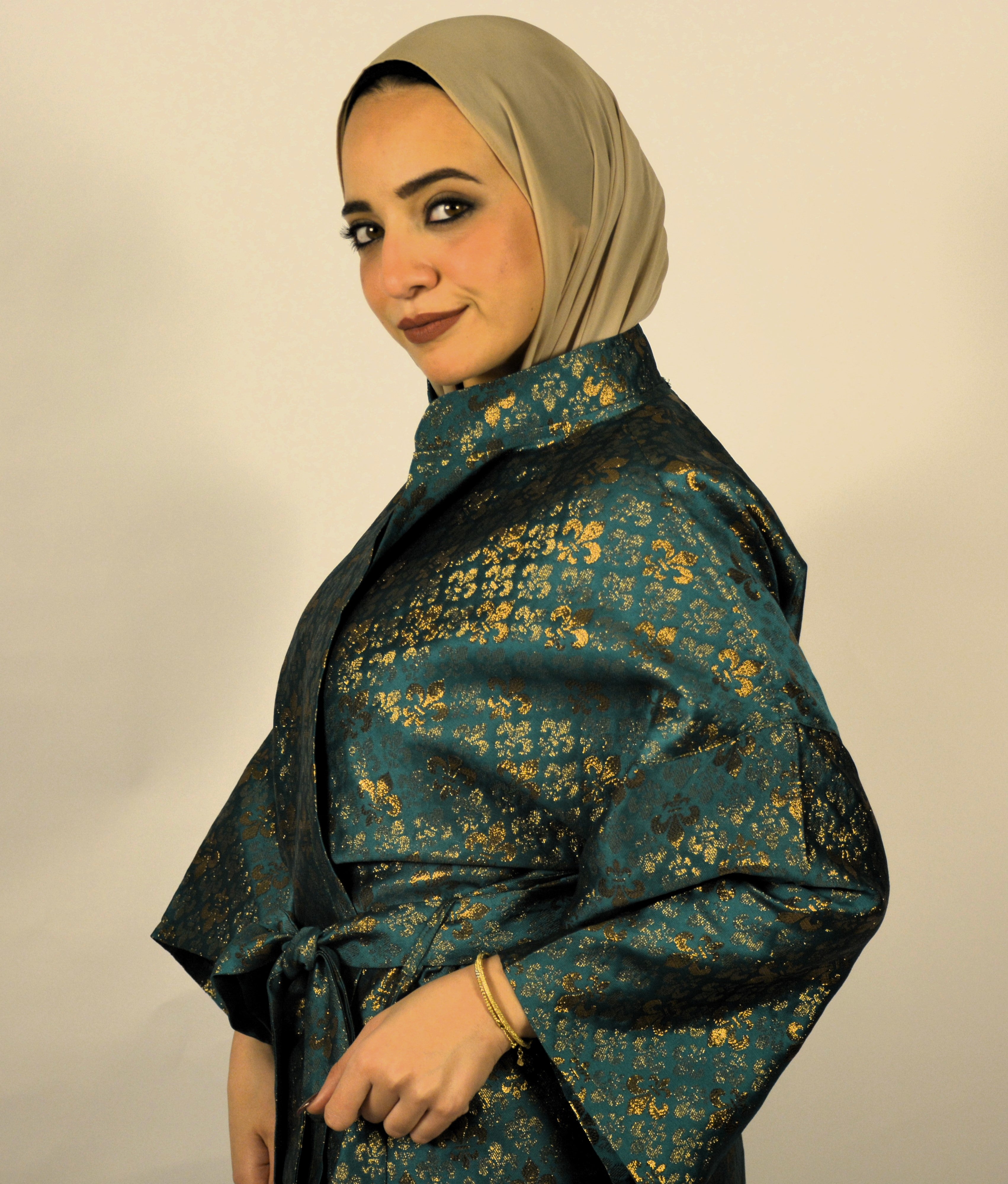 Green Moroccan Kaftan w' Gold Pattern