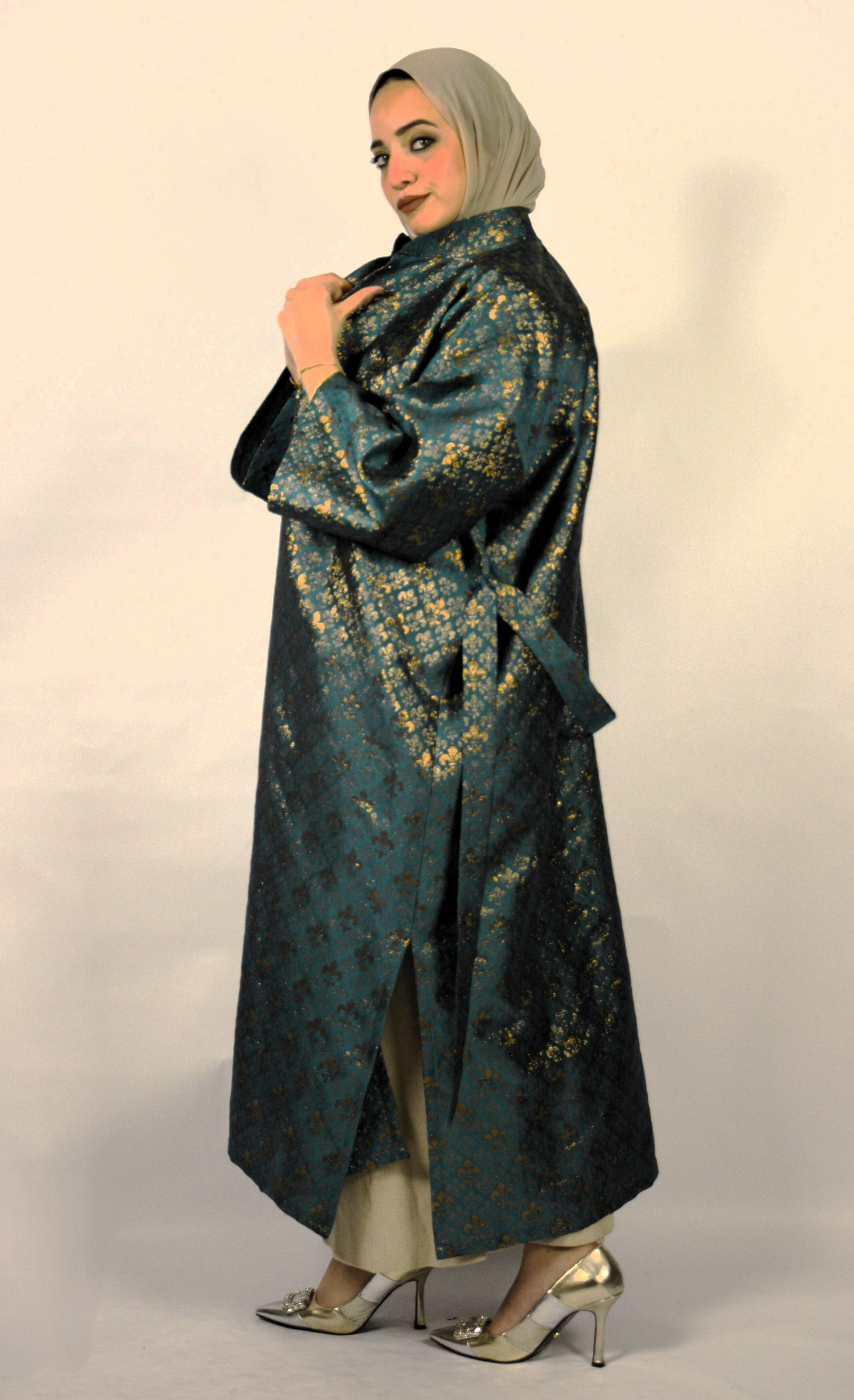 Green Moroccan Kaftan w' Gold Pattern