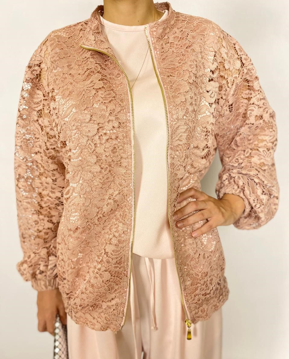 Blush Lace Bomber Jacket