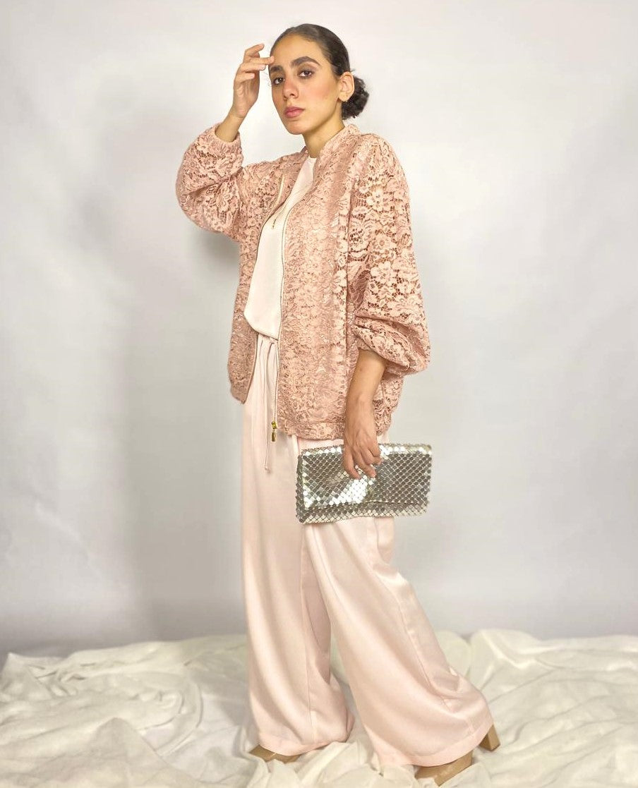 Blush Lace Bomber Jacket