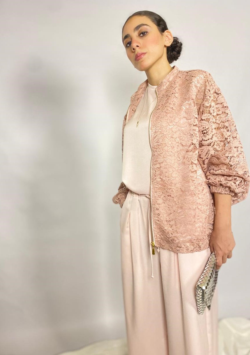 Blush Lace Bomber Jacket