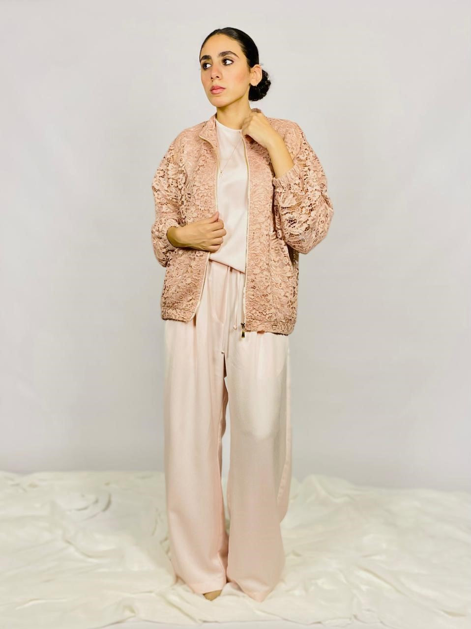 Blush Lace Bomber Jacket
