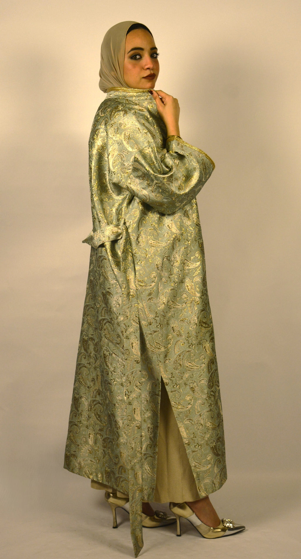 Paisley Mint-Gold Kaftan