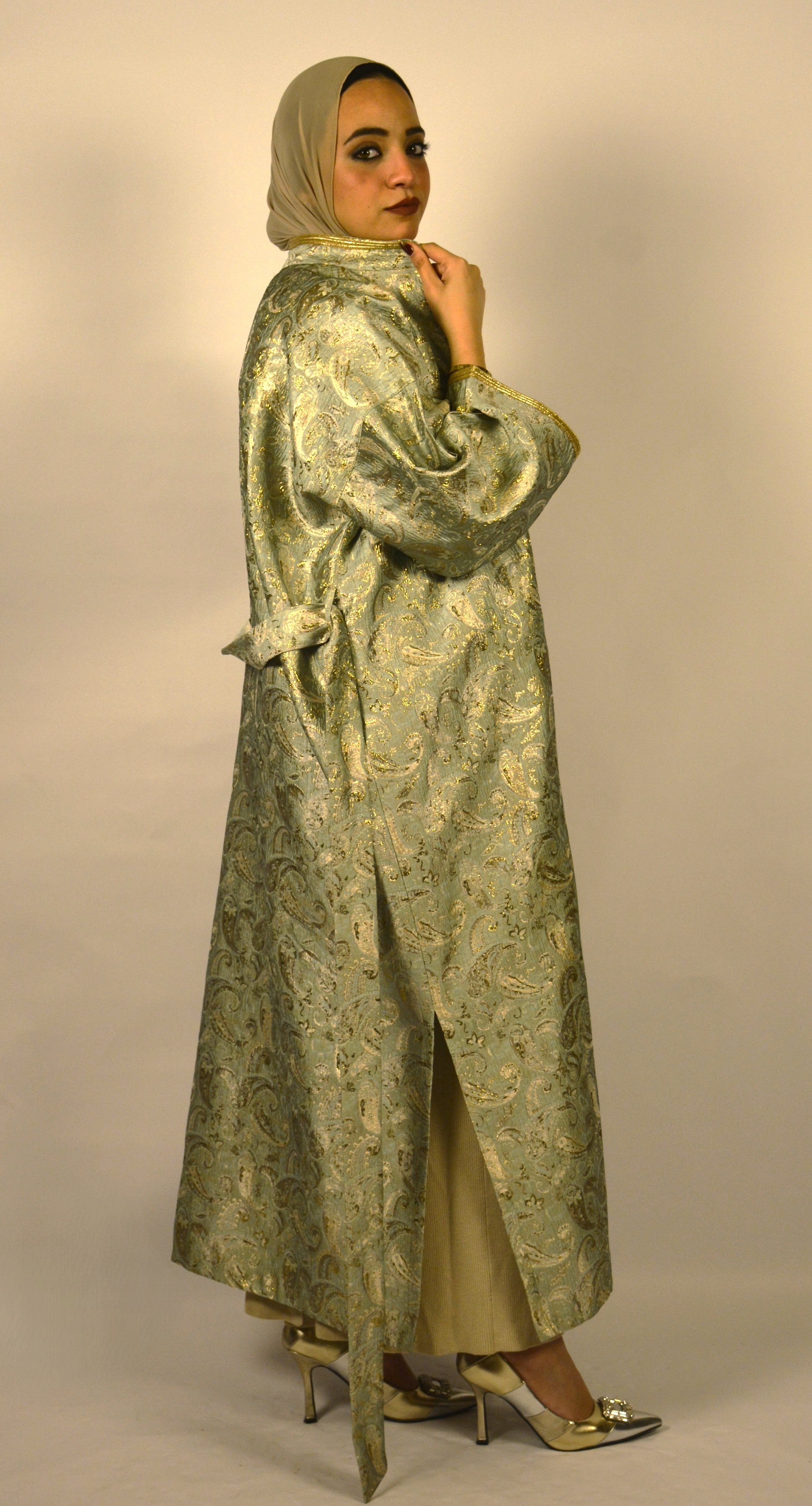 Paisley Mint-Gold Kaftan