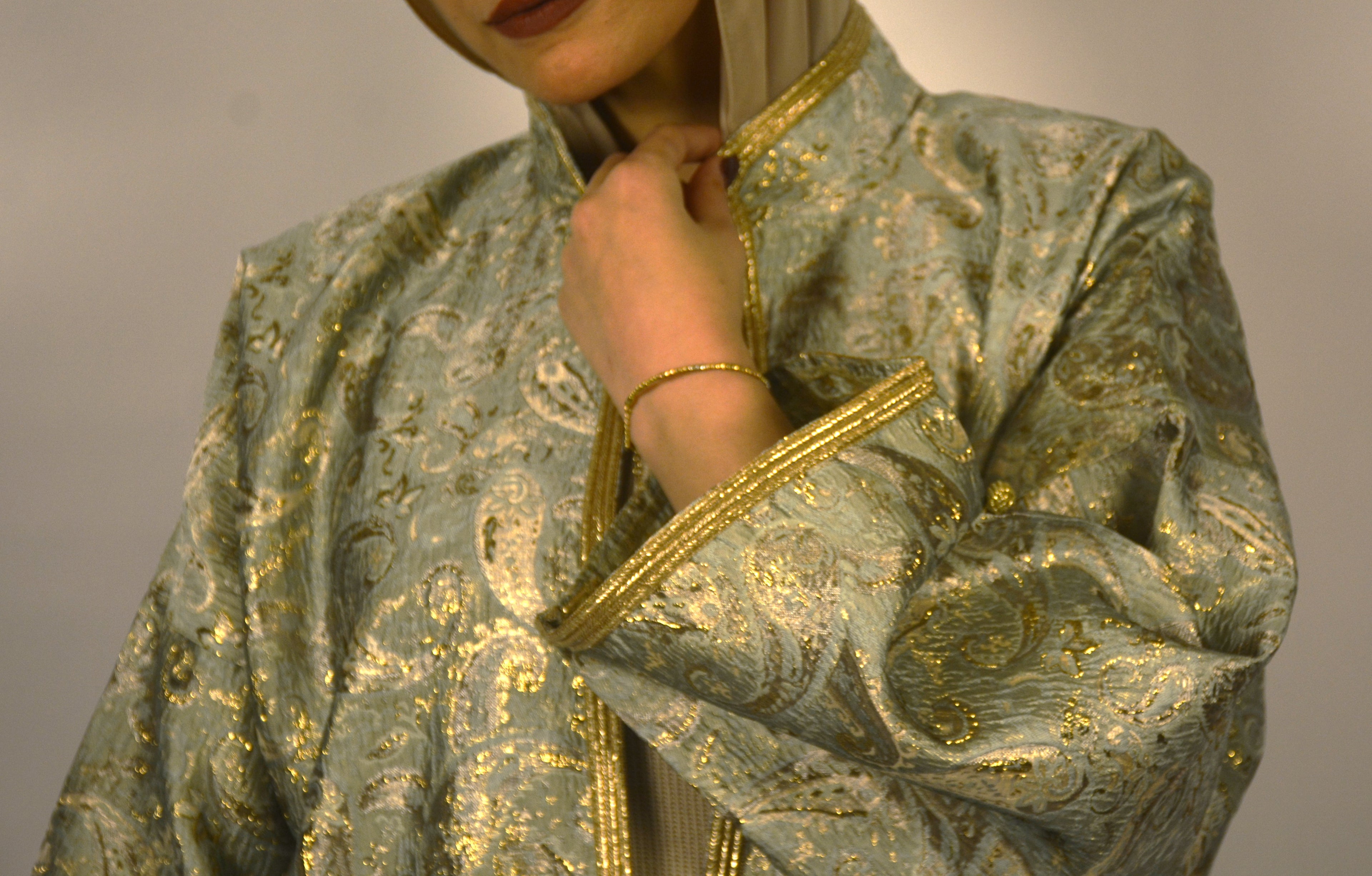 Paisley Mint-Gold Kaftan
