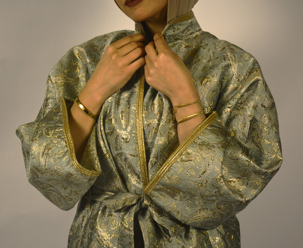 Paisley Mint-Gold Kaftan