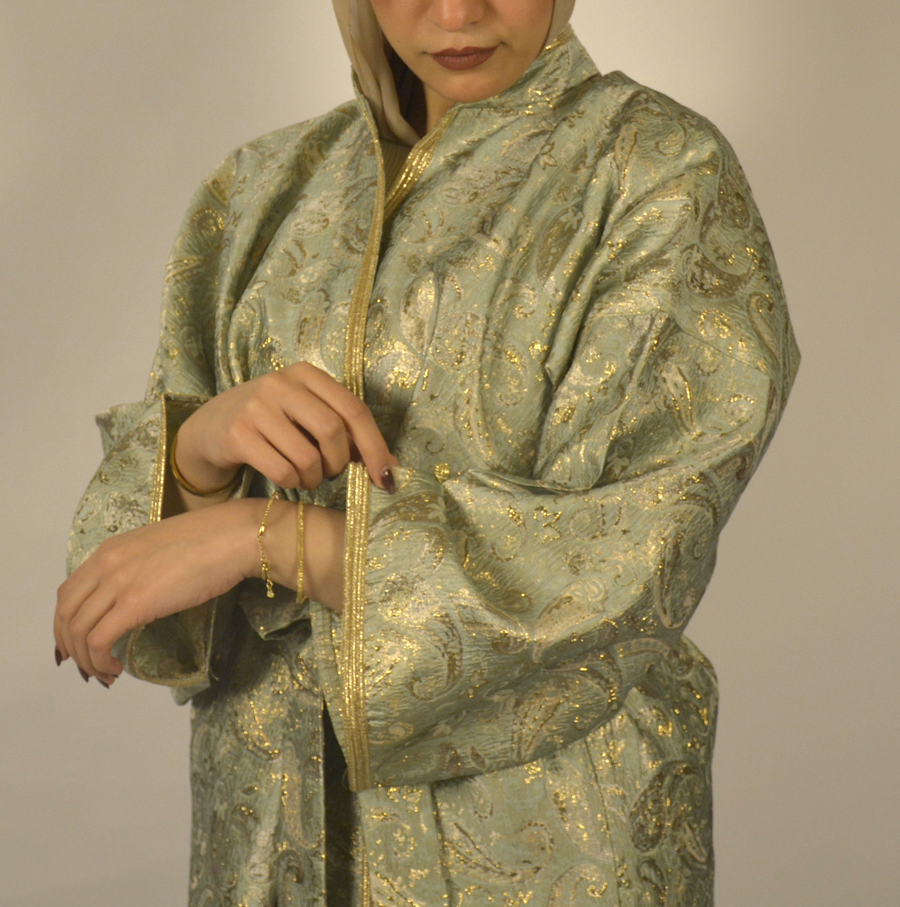 Paisley Mint-Gold Kaftan