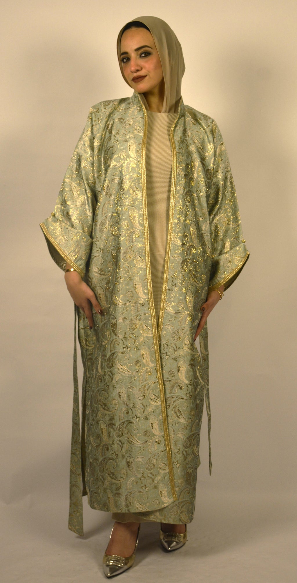 Paisley Mint-Gold Kaftan