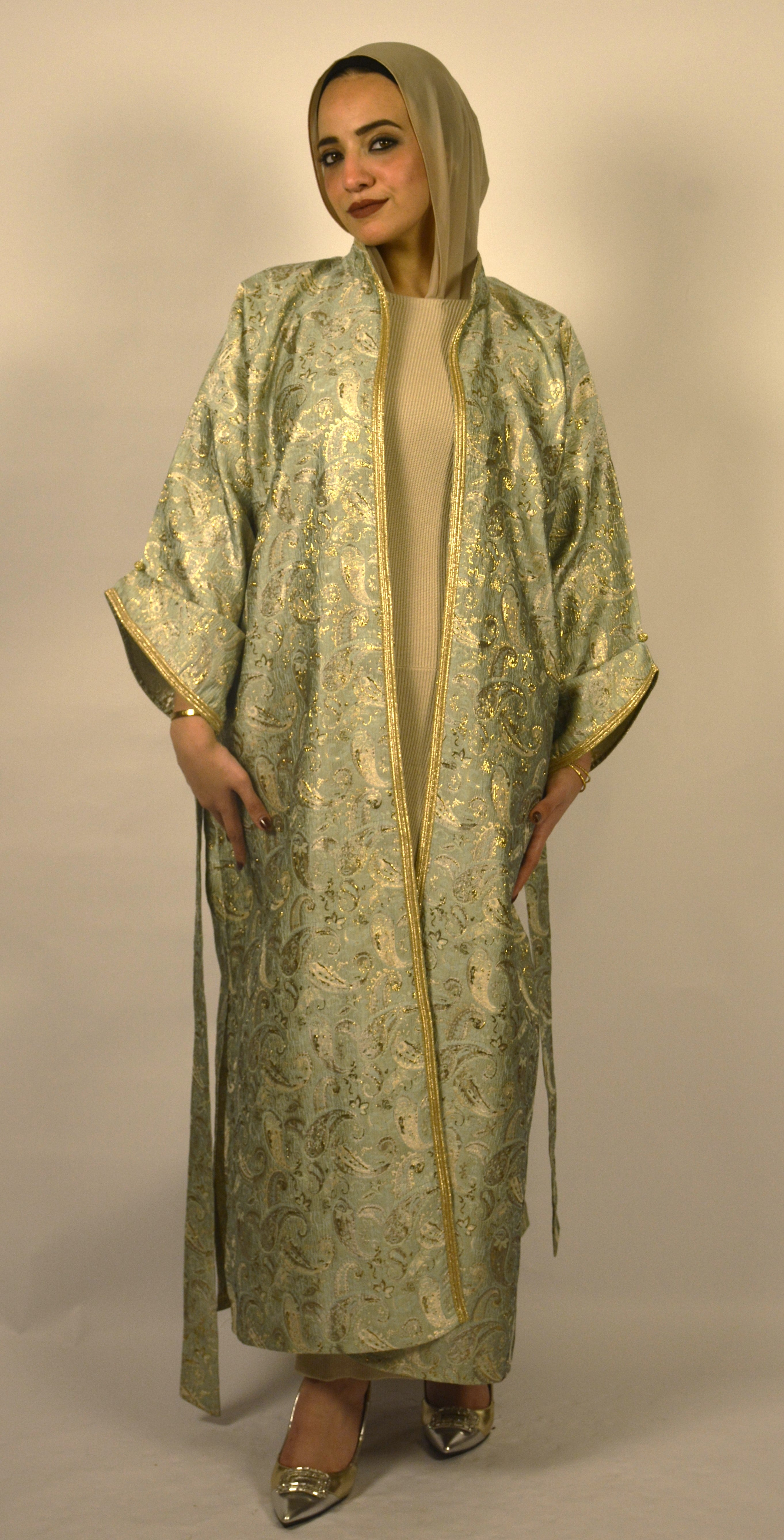 Paisley Mint-Gold Kaftan