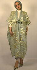 Linen & Sequin Embroidered Mint Kaftan
