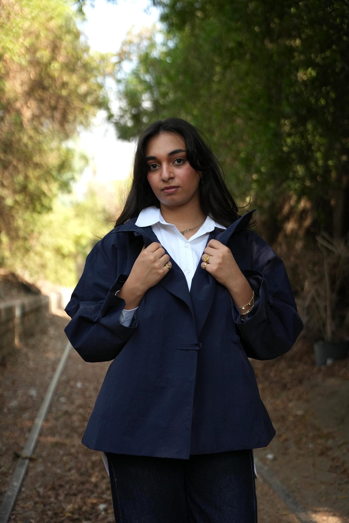Navy Stand Collar Waterproof Jacket