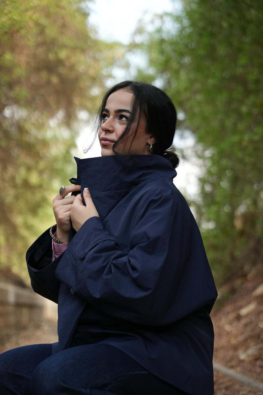 Navy Stand Collar Waterproof Jacket