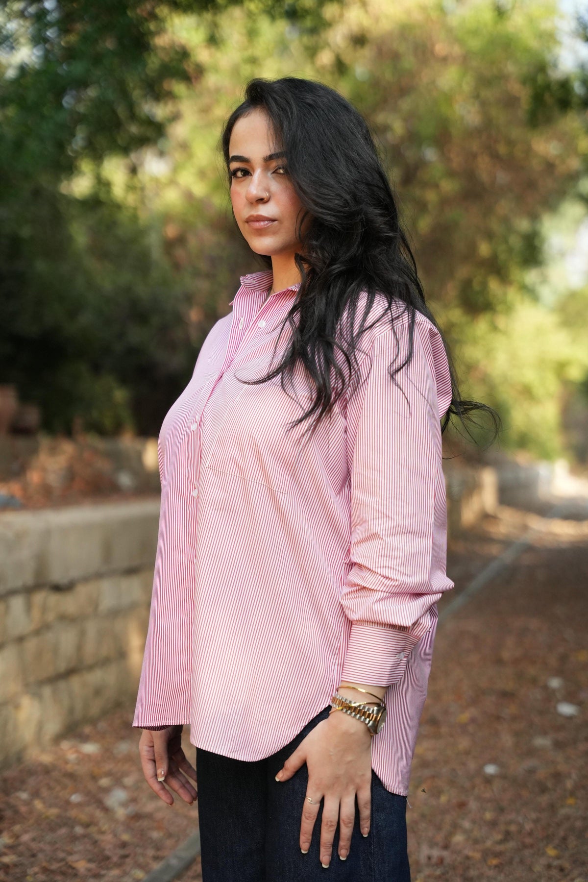 Basic Poplin Red-Striped Shirt