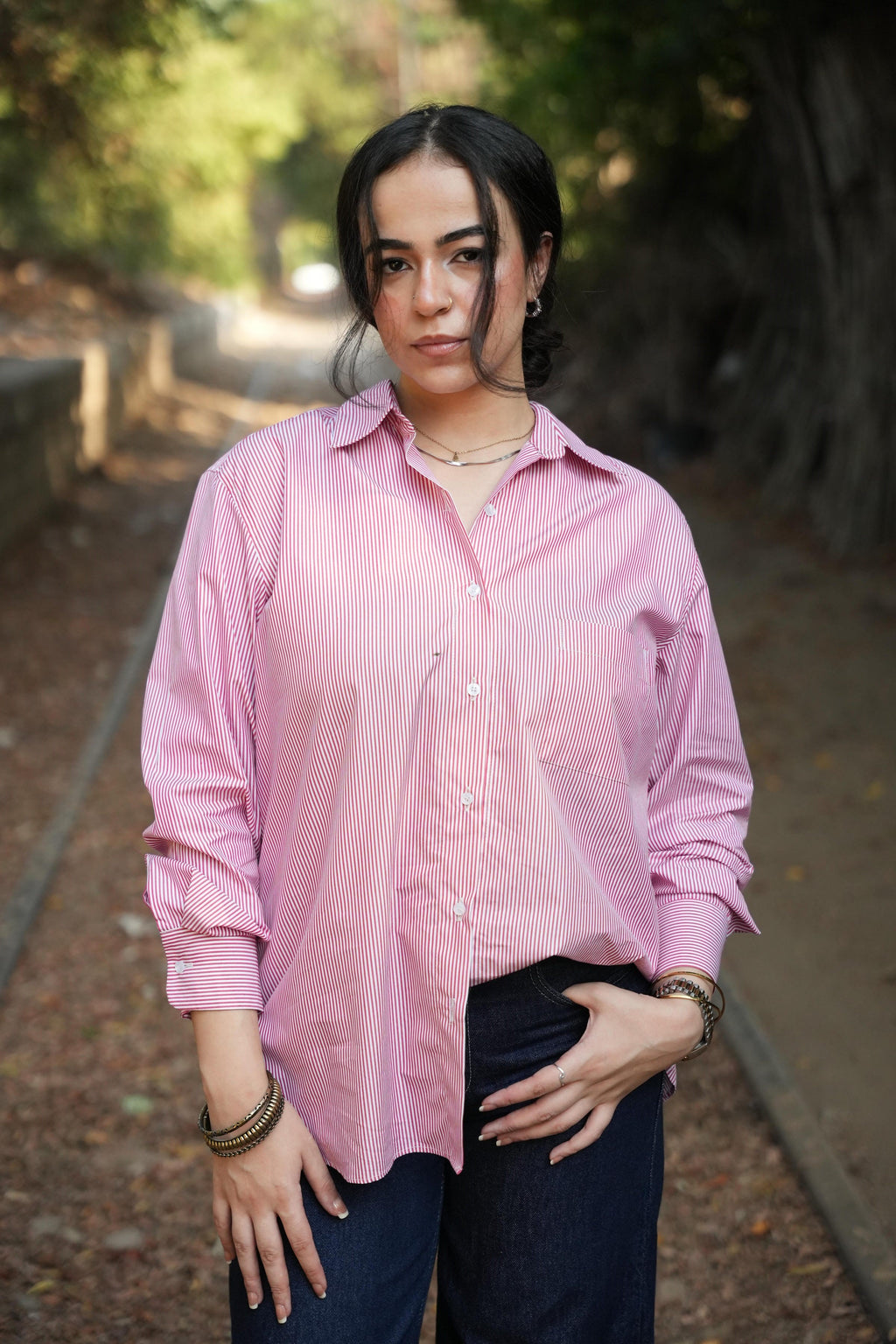 Basic Poplin Red-Striped Shirt