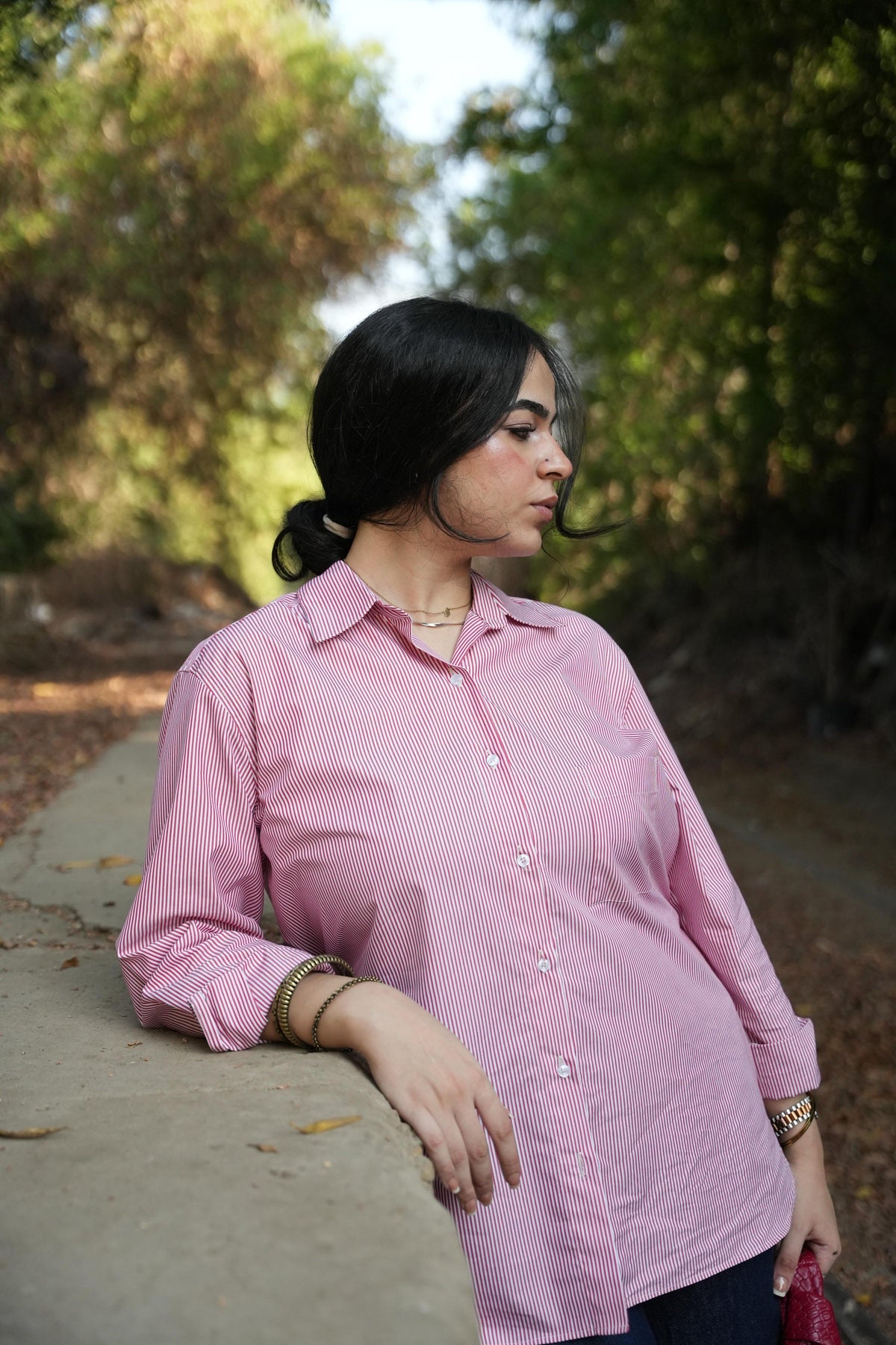 Basic Poplin Red-Striped Shirt