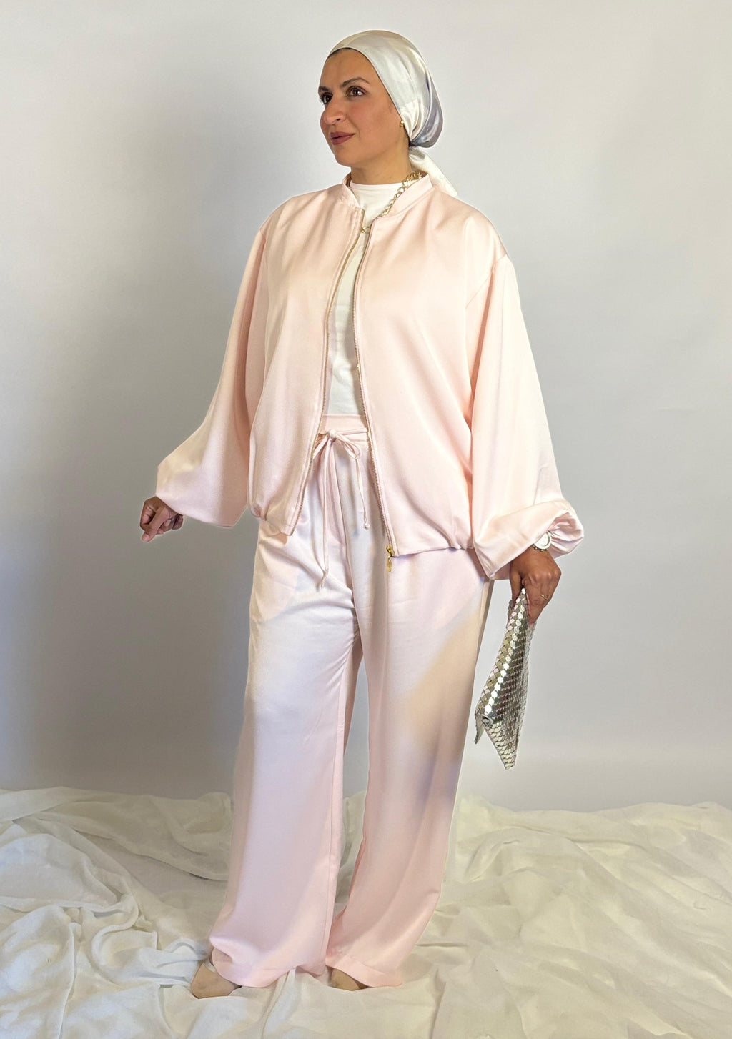 Rose Satin Bomber Jacket