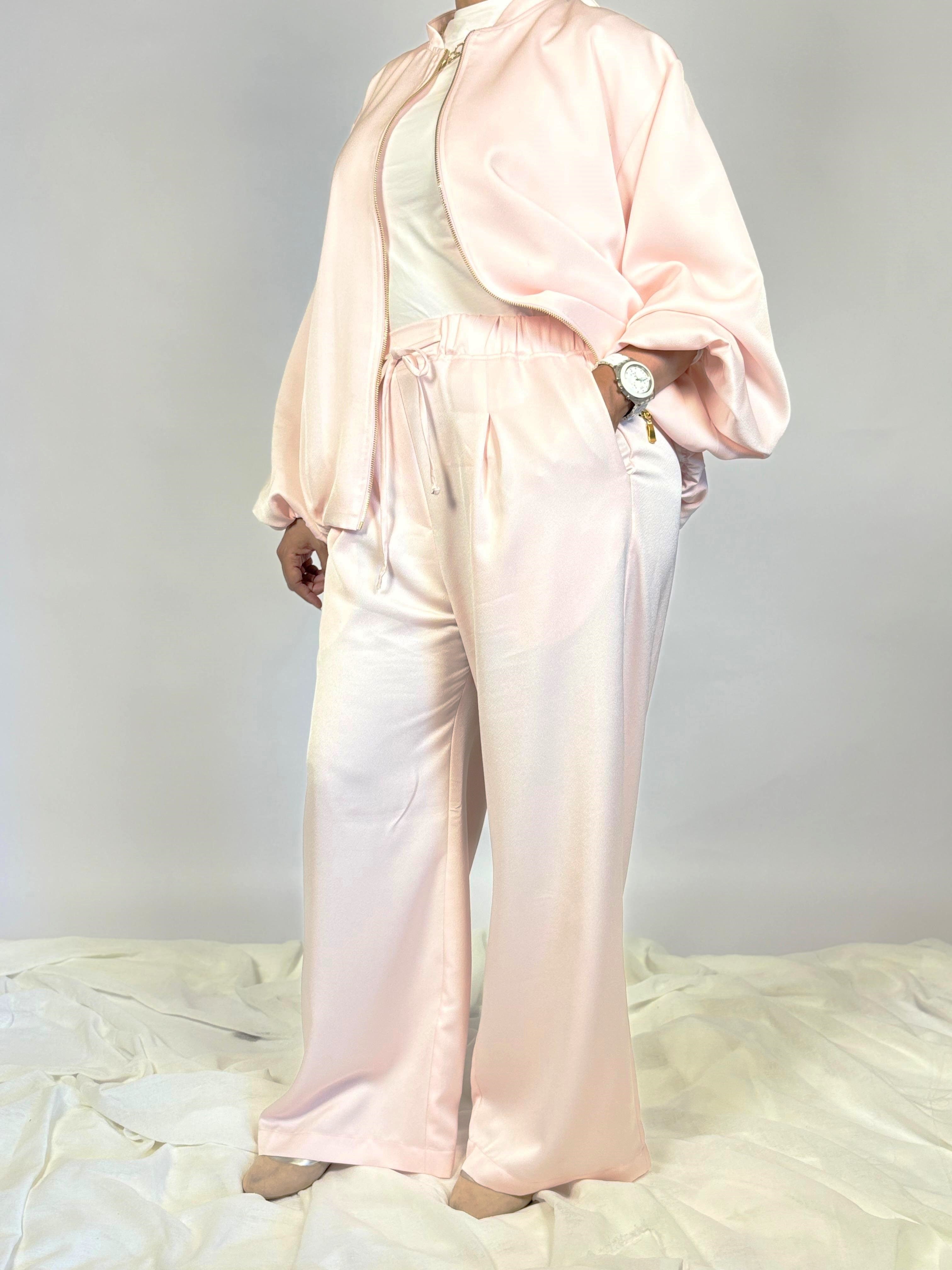 Rose Satin Wide-Leg Pants