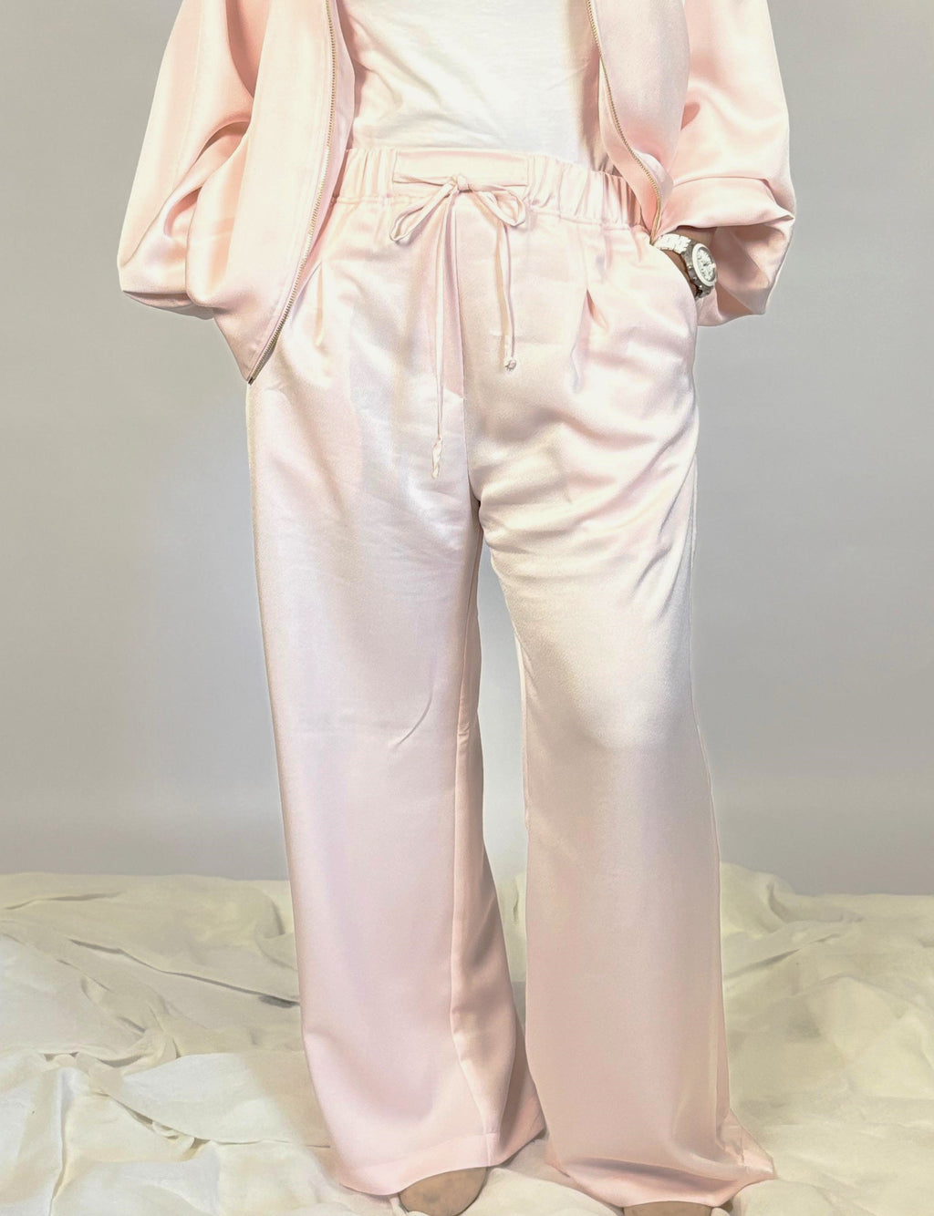 Rose Satin Wide-Leg Pants